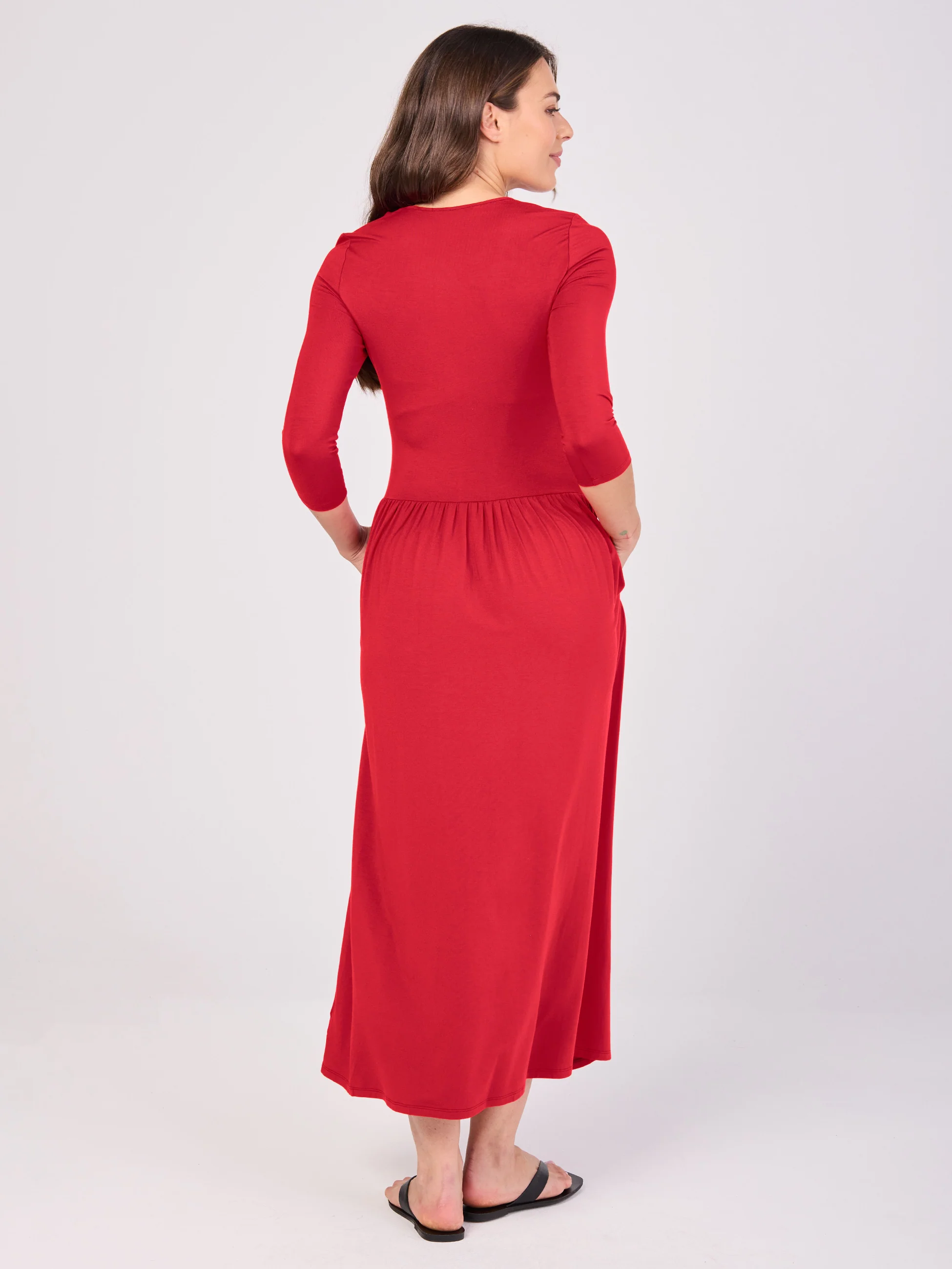 7/8 Sleeve  Essential Maxi Dress - Cherry - Image 3