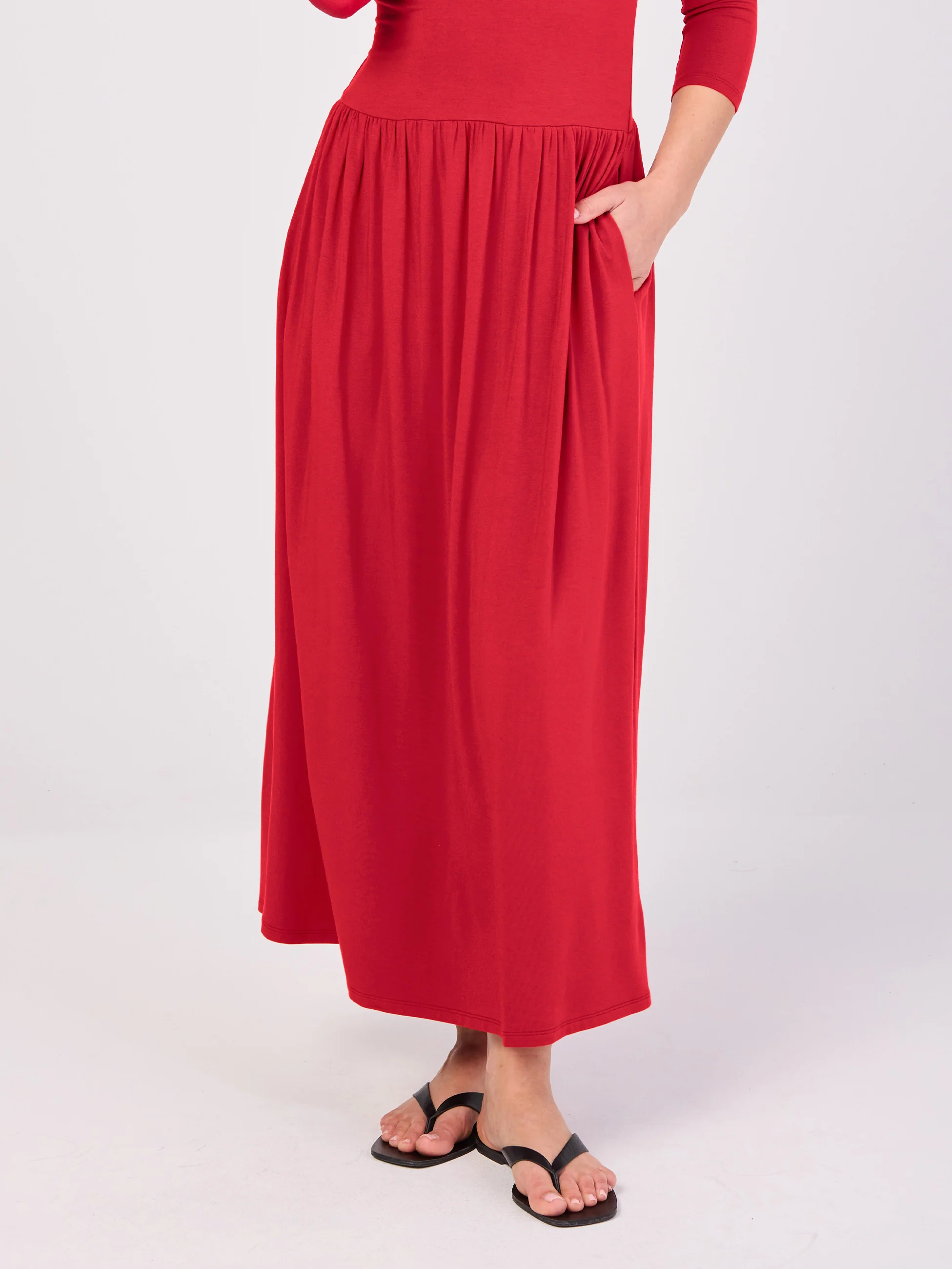 7/8 Sleeve  Essential Maxi Dress - Cherry - Image 4