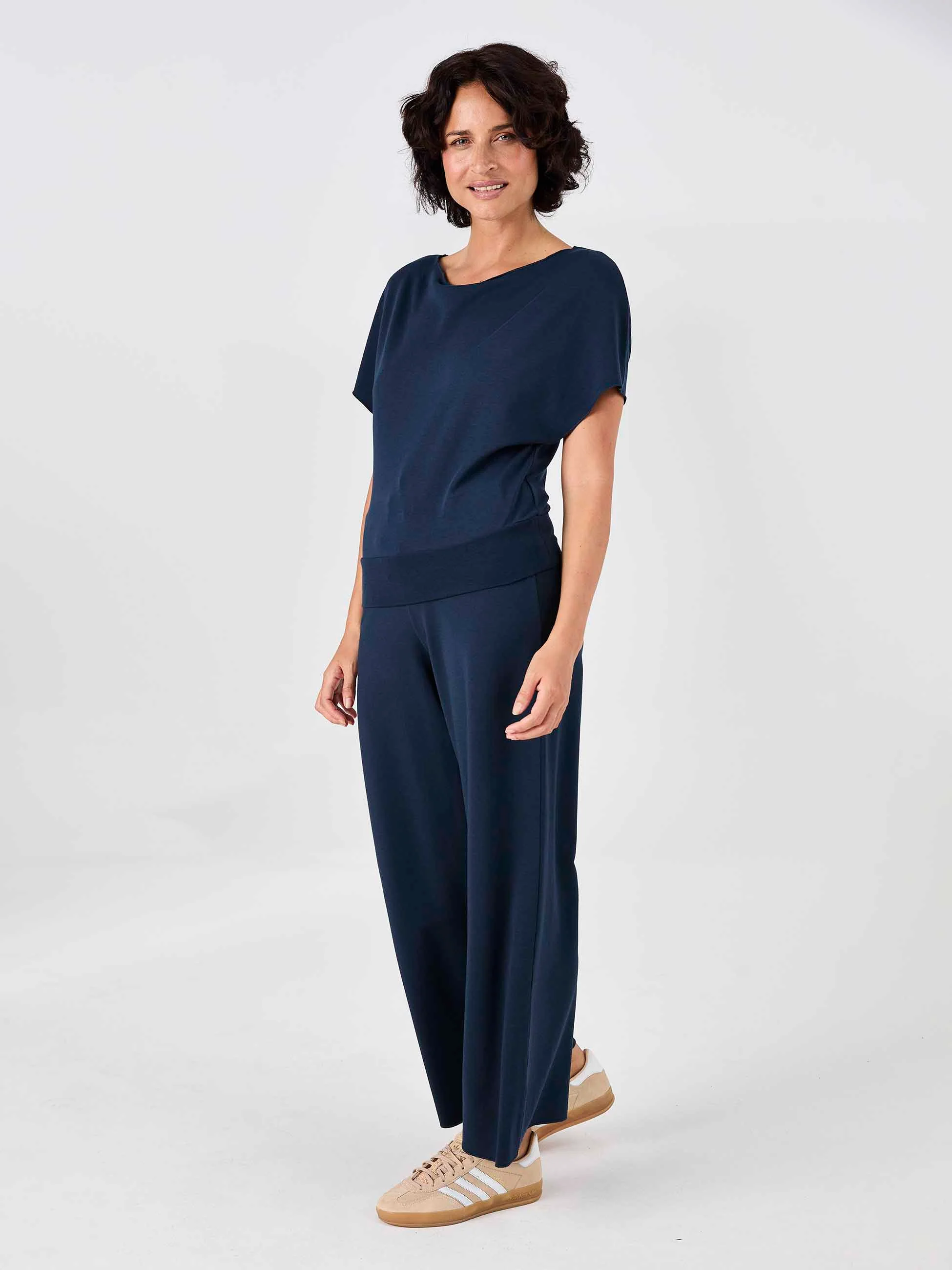Classic Wide Leg Sweat Pants - Navy - Image 2