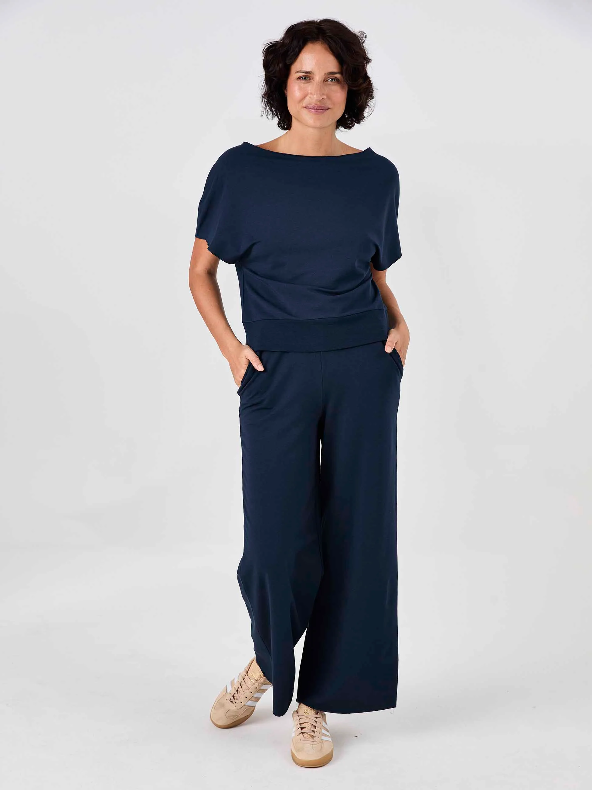 Classic Wide Leg Sweat Pants - Navy - Image 7