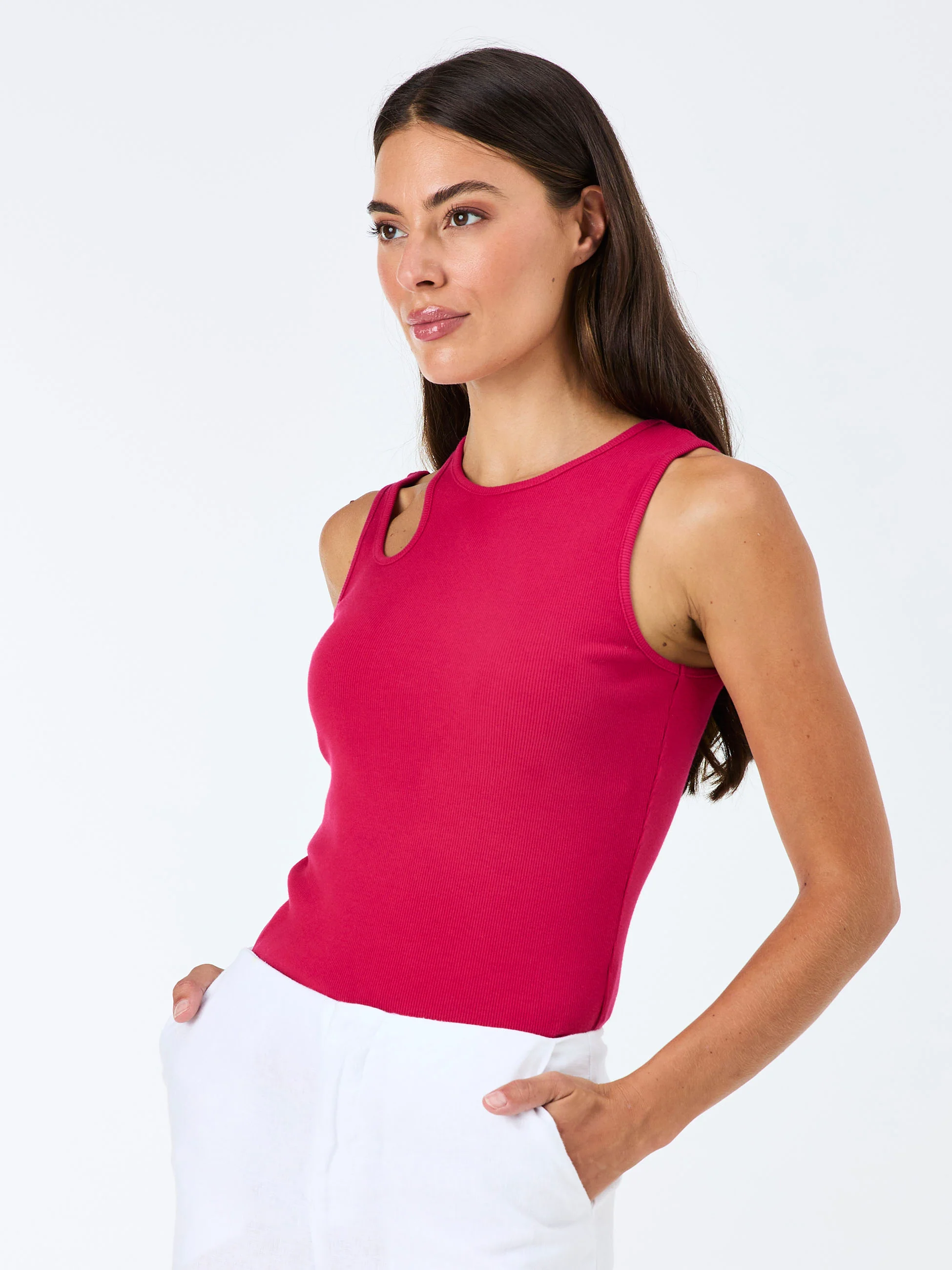 Cut Out Rib Tank - Cerise - Image 5