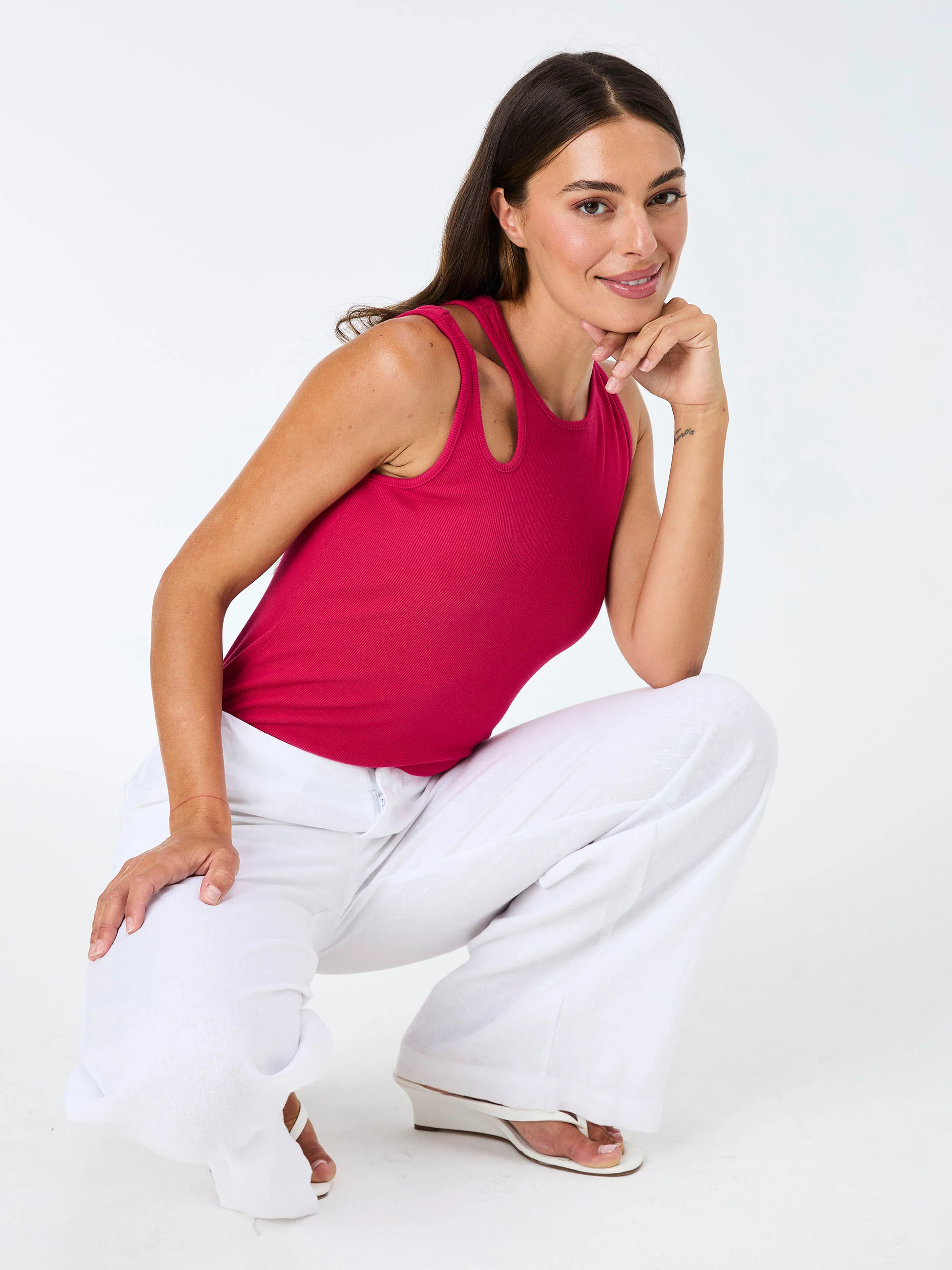 Cut Out Rib Tank - Cerise - Image 6