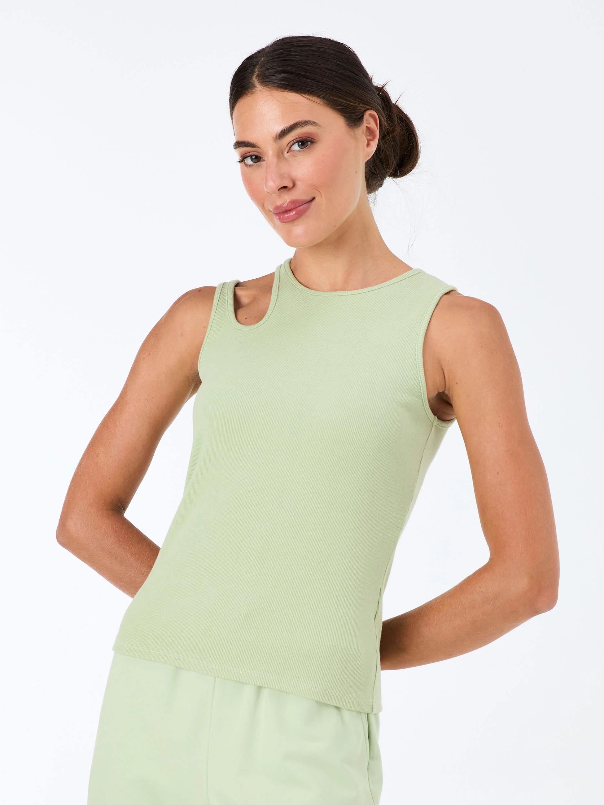 Cut Out Rib Tank - Matcha - Image 3
