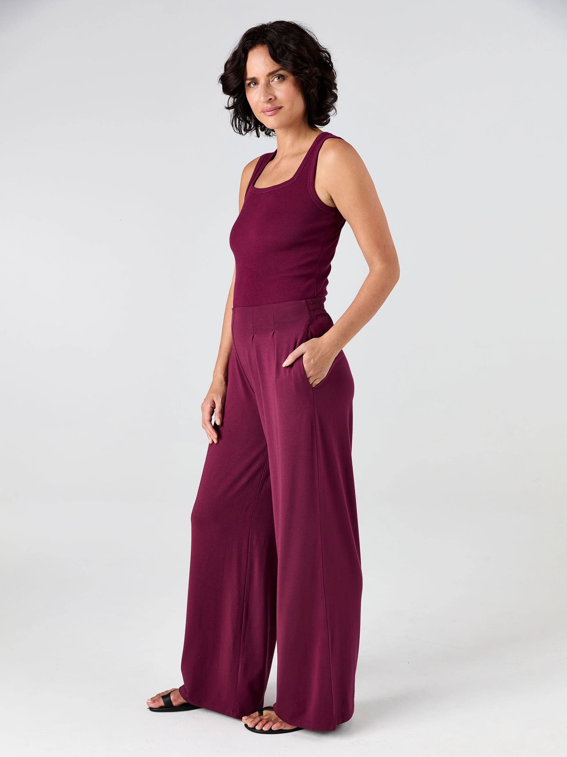 Emery Wide Leg Pants - Ruby - Image 2