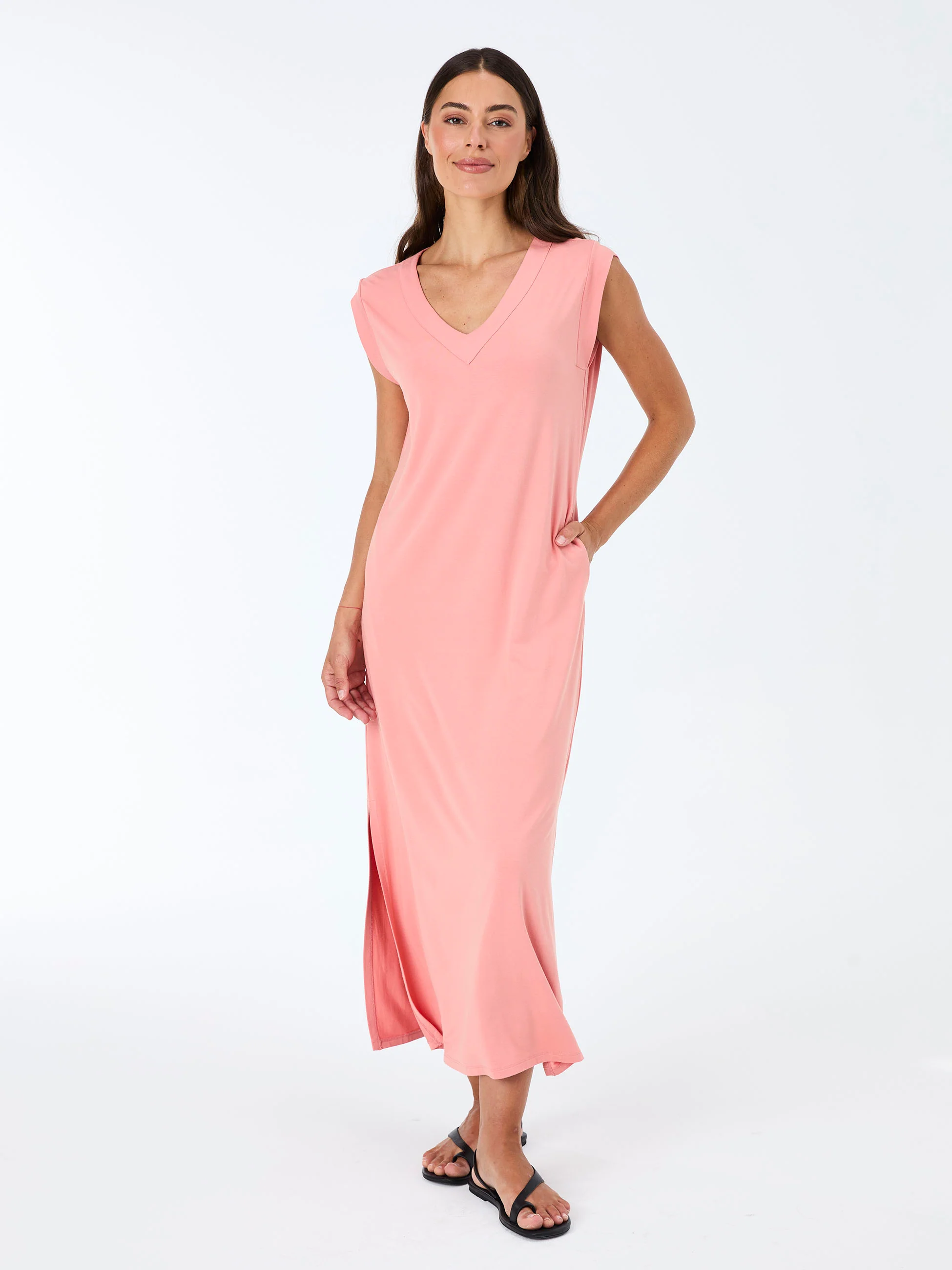 Everly V Neck Maxi Dress - Apricot - Image 2