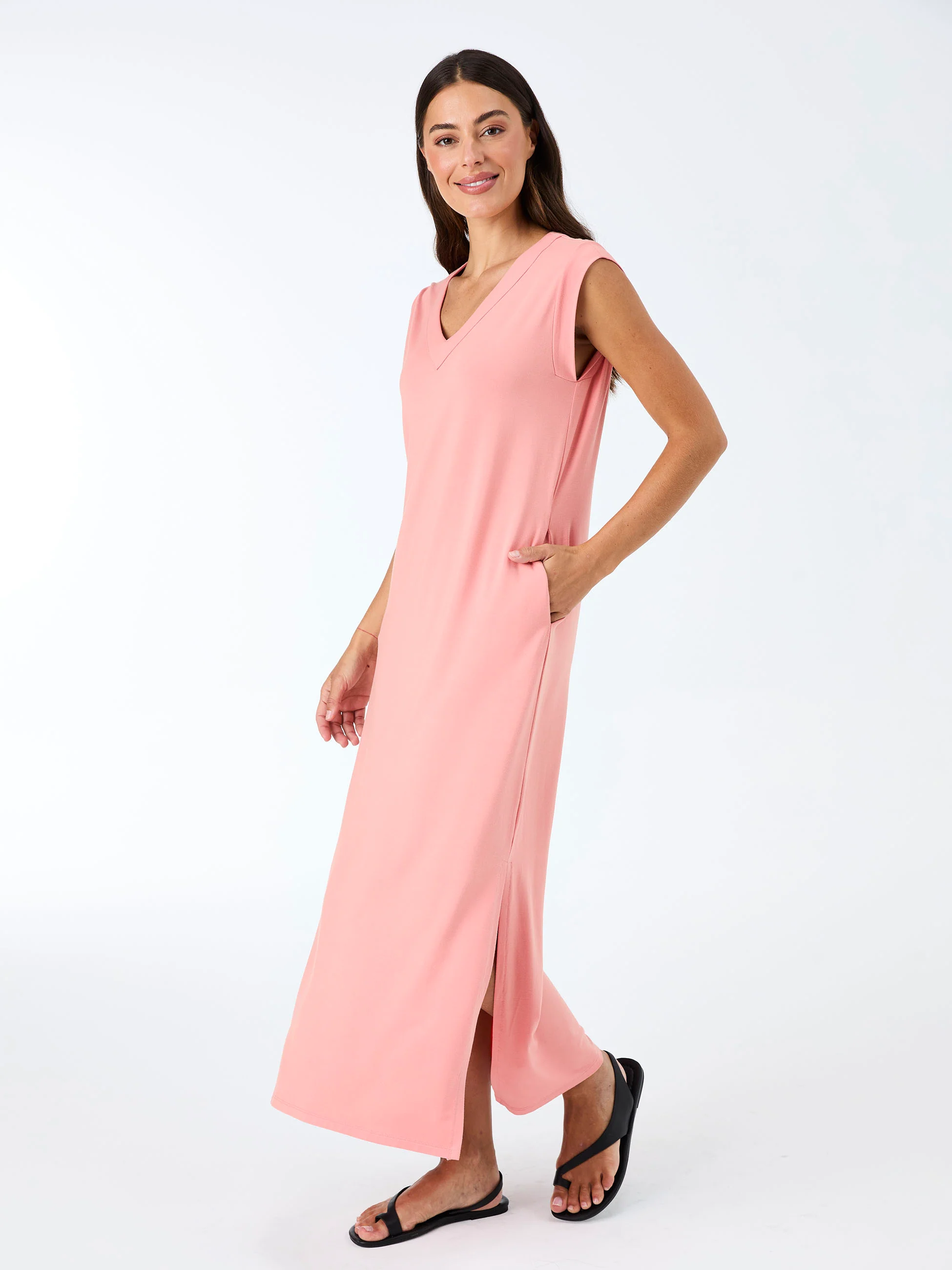 Everly V Neck Maxi Dress - Apricot - Image 3