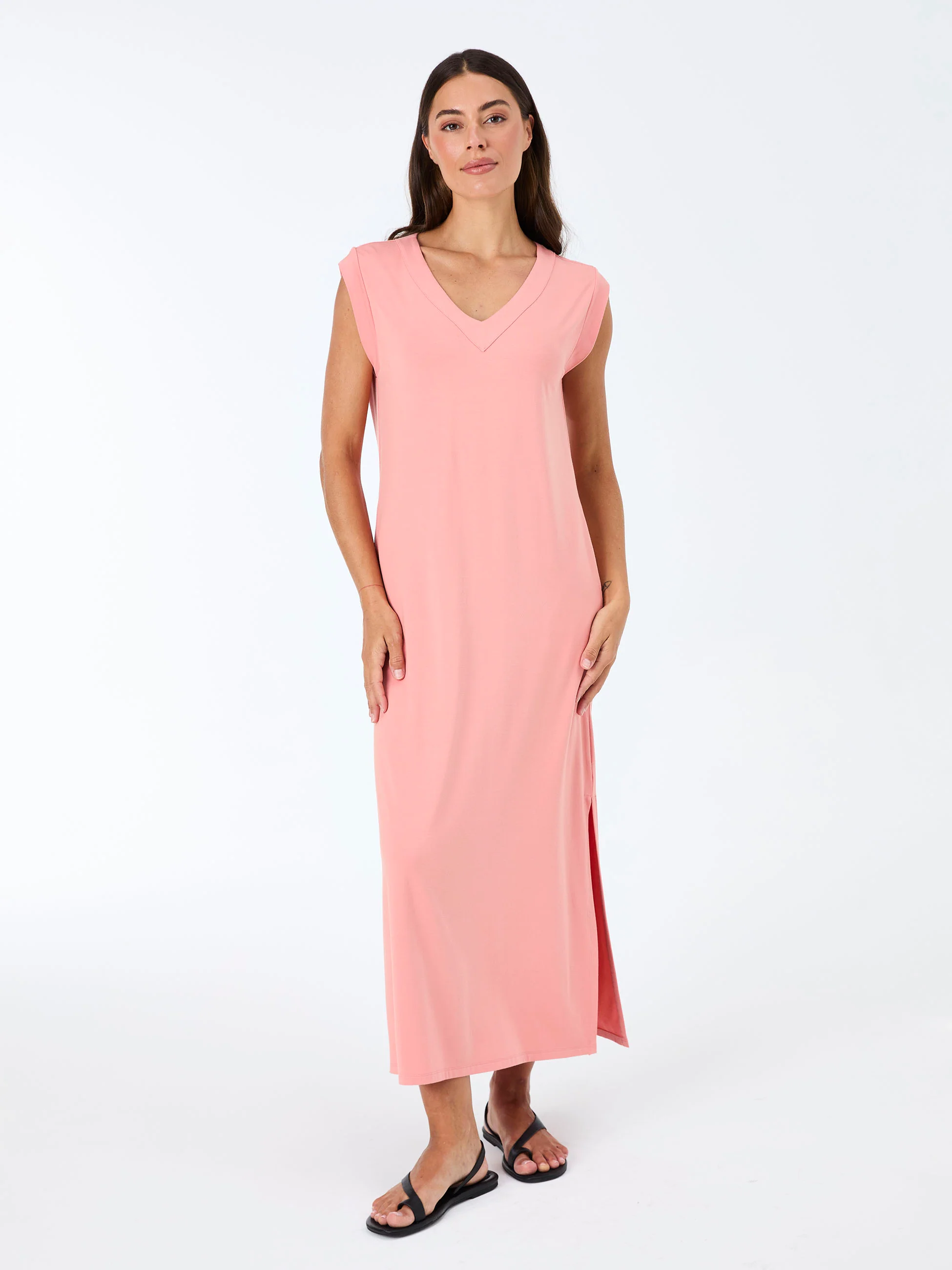 Everly V Neck Maxi Dress - Apricot - Image 4