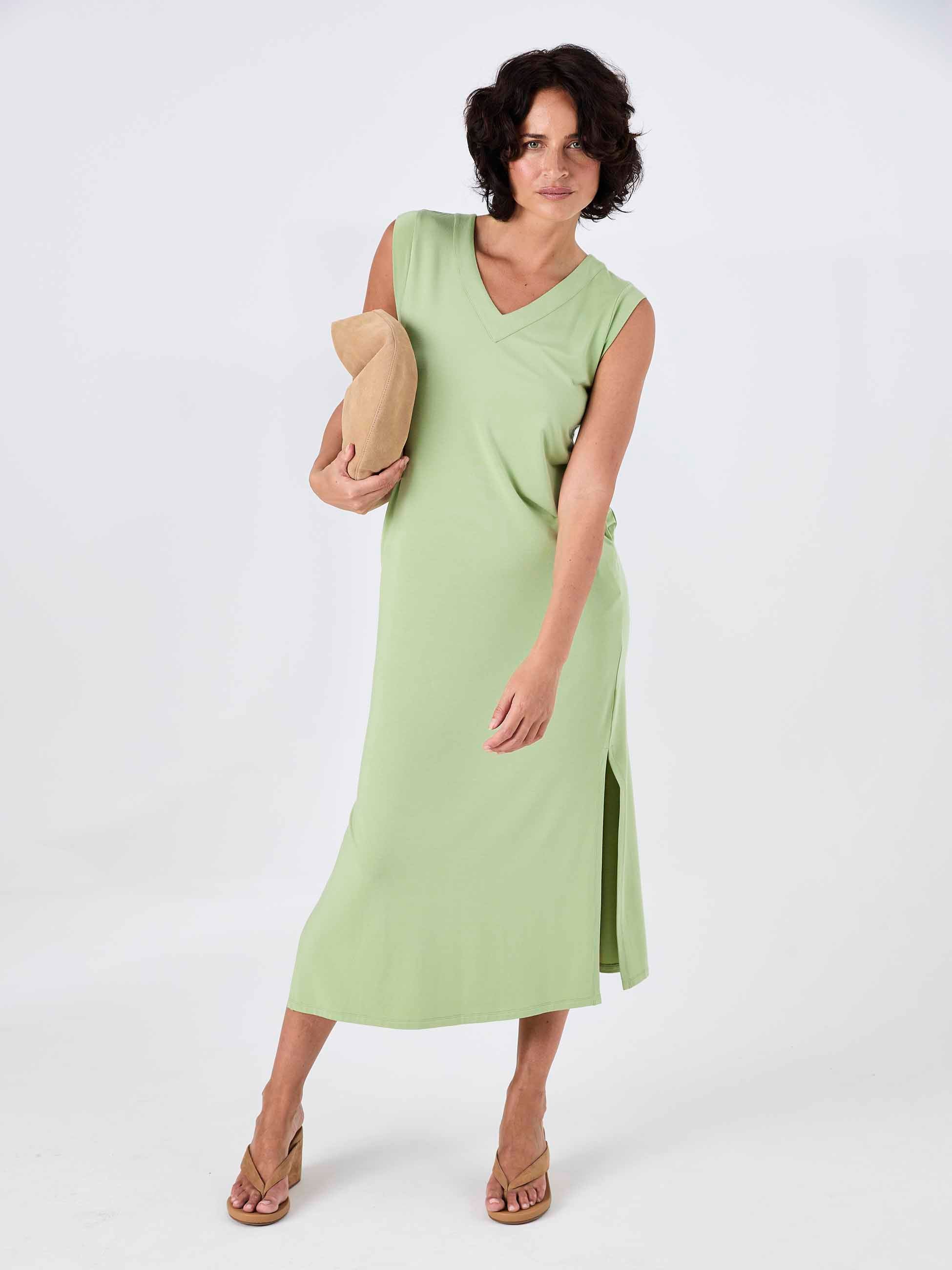 Everly V Neck Maxi  Dress - Matcha Green - Image 3