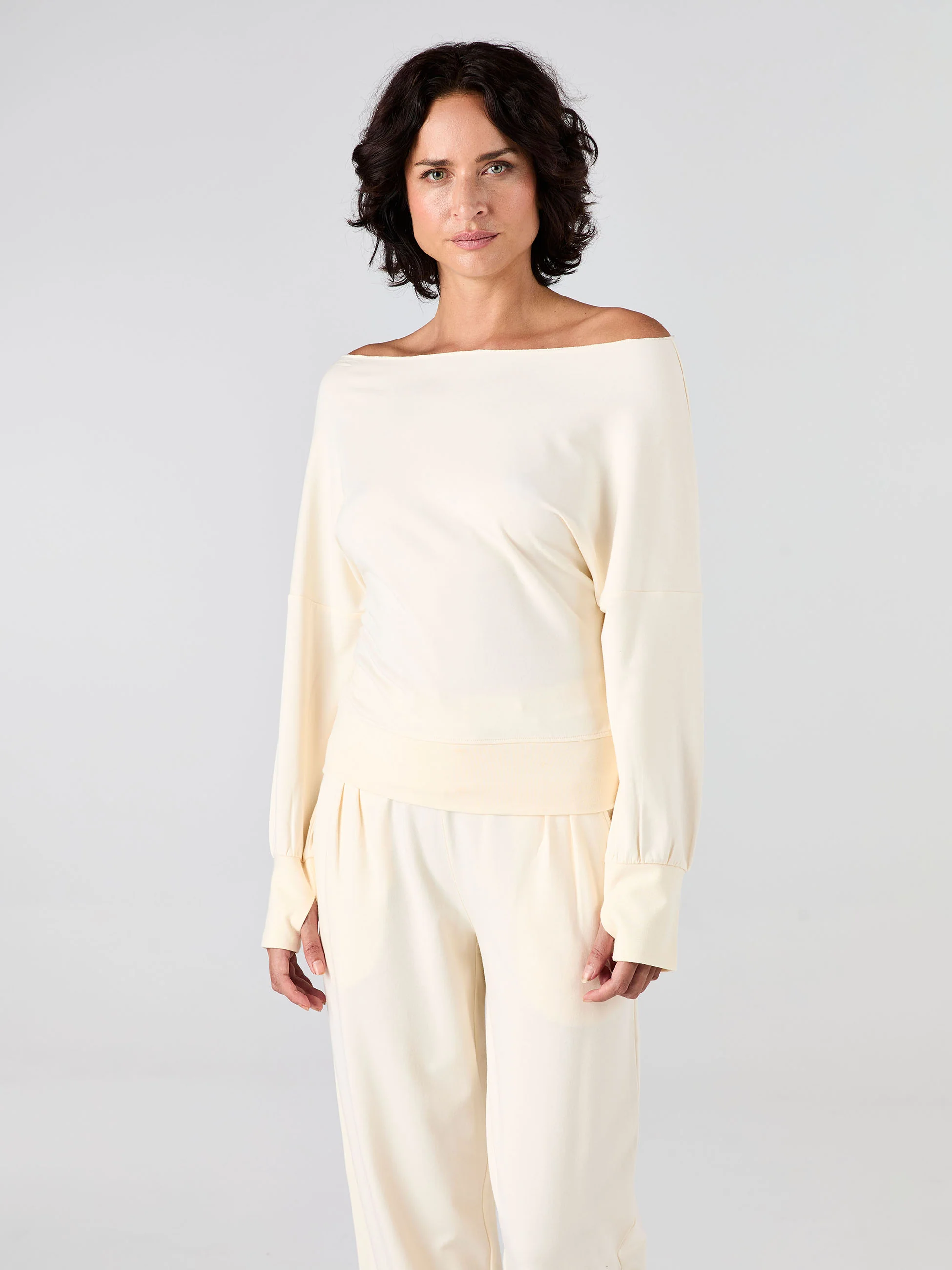 French Terry Off Shoulder Sweatshirt - Winter White