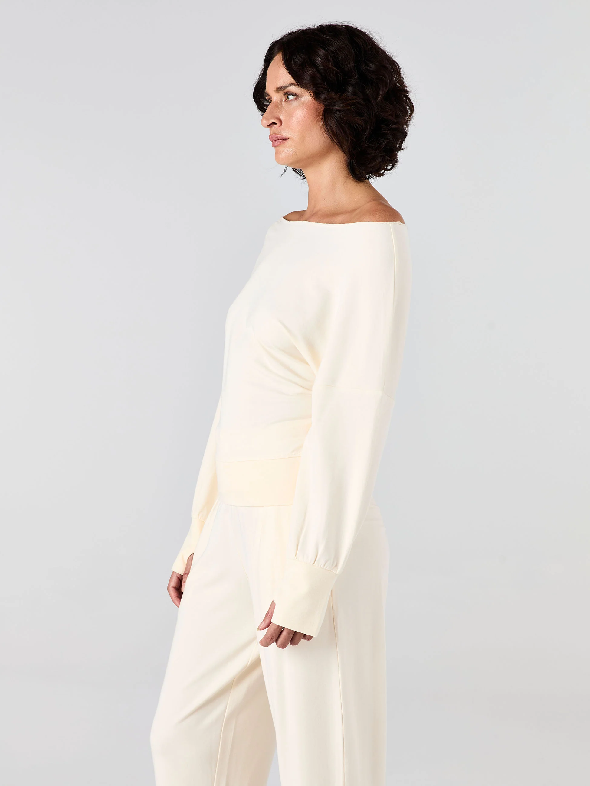 French Terry Off Shoulder Sweatshirt - Winter White - Image 2
