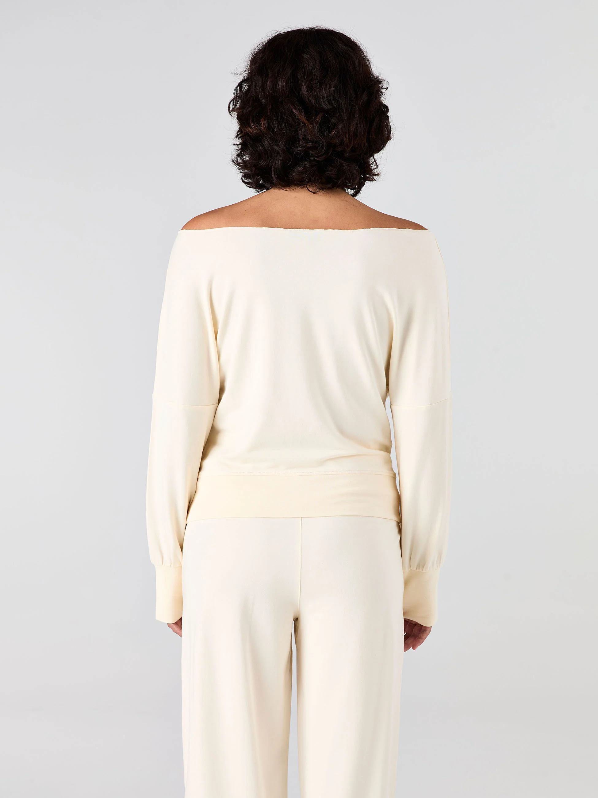 French Terry Off Shoulder Sweatshirt - Winter White - Image 3