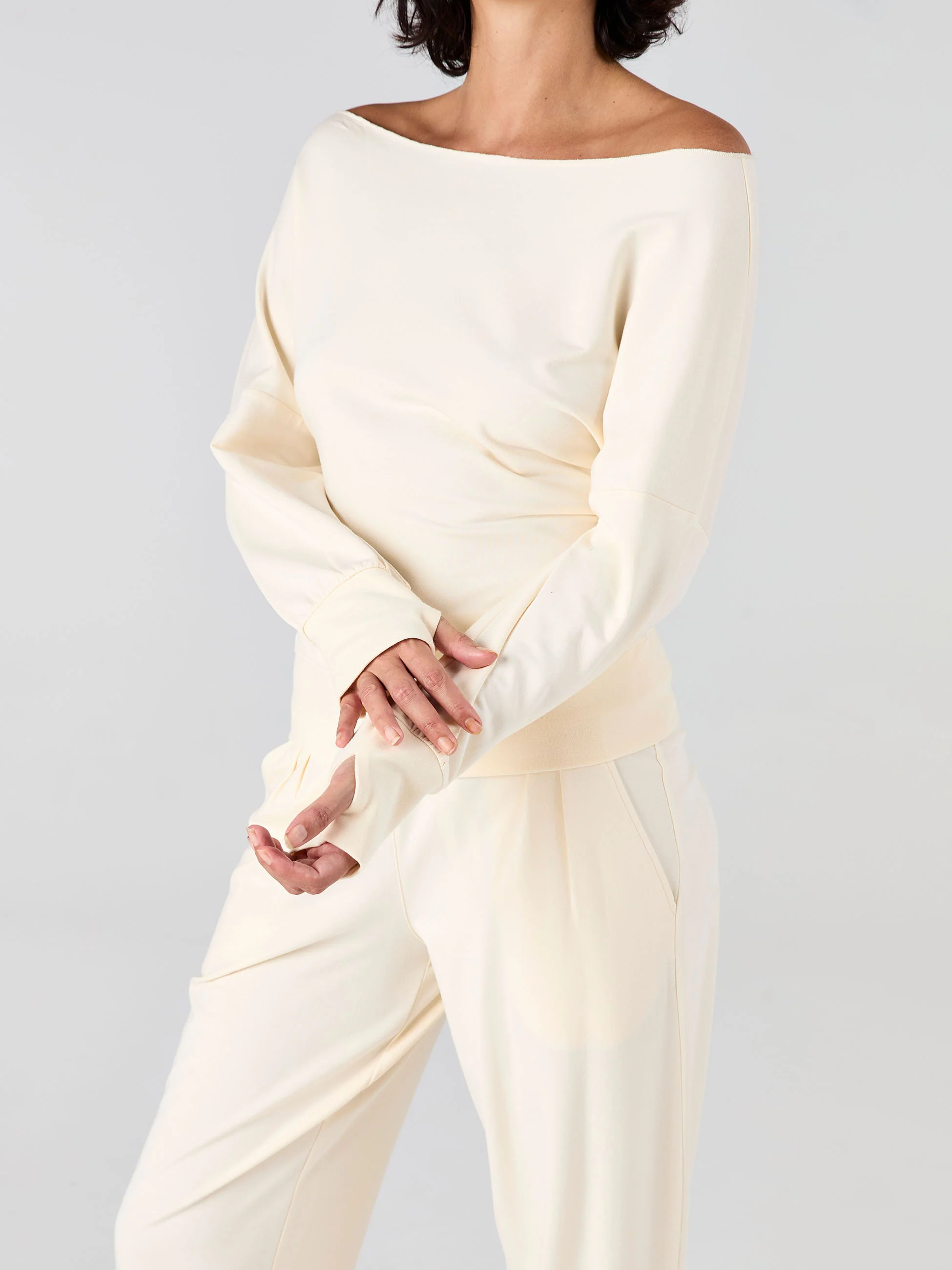 French Terry Off Shoulder Sweatshirt - Winter White - Image 4