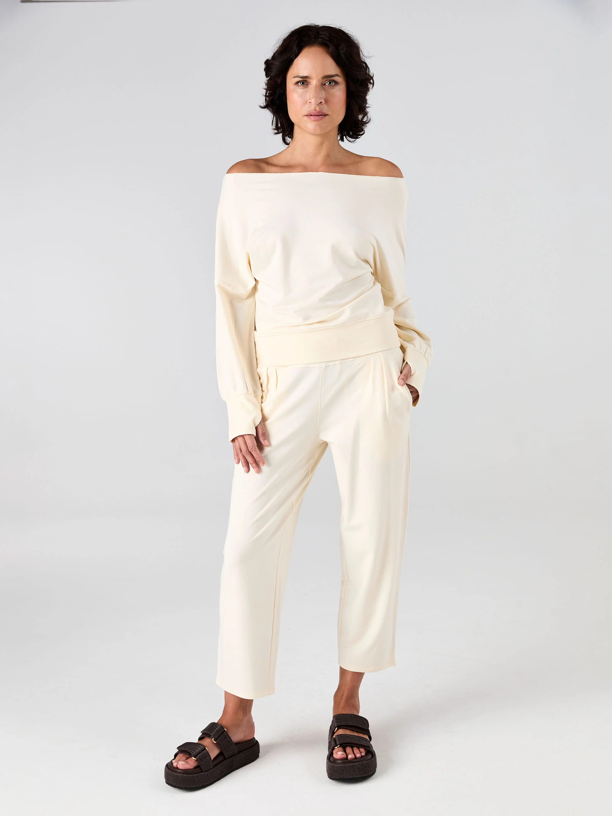 French Terry Off Shoulder Sweatshirt - Winter White - Image 6