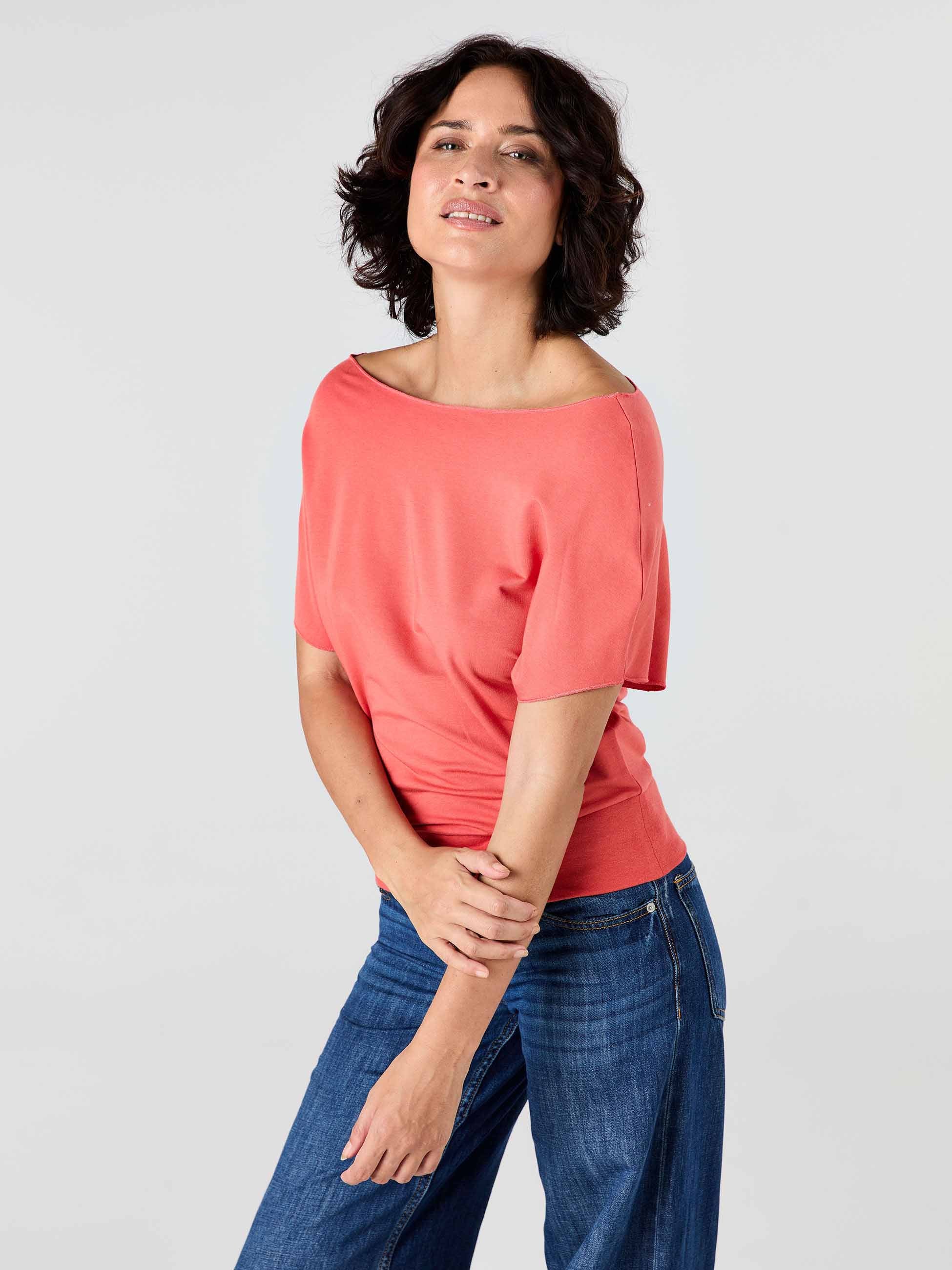 French Terry Short sleeve Off Shoulder Sweatshirt  - Burnt Sienna - Image 2