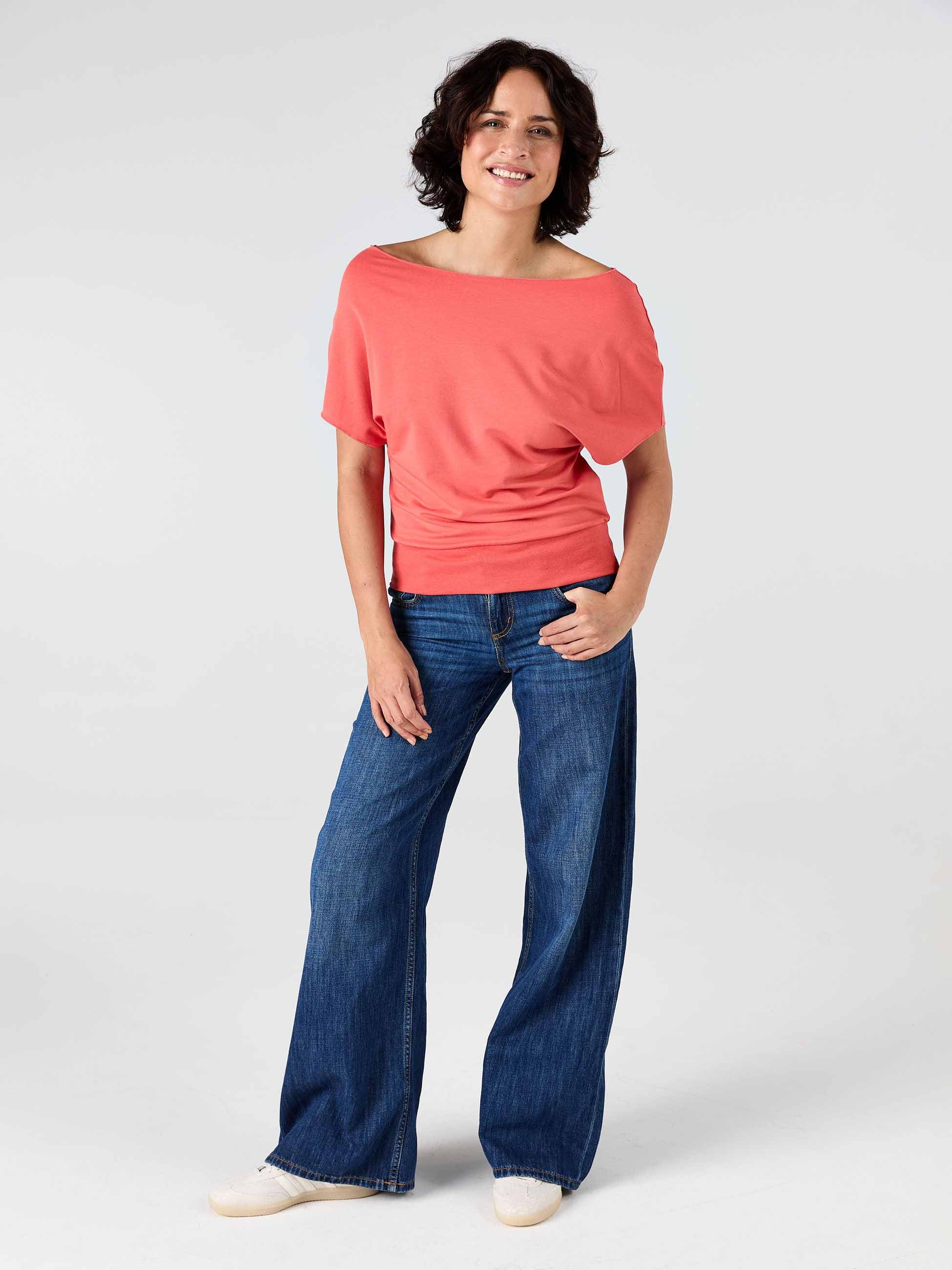 French Terry Short sleeve Off Shoulder Sweatshirt  - Burnt Sienna - Image 4