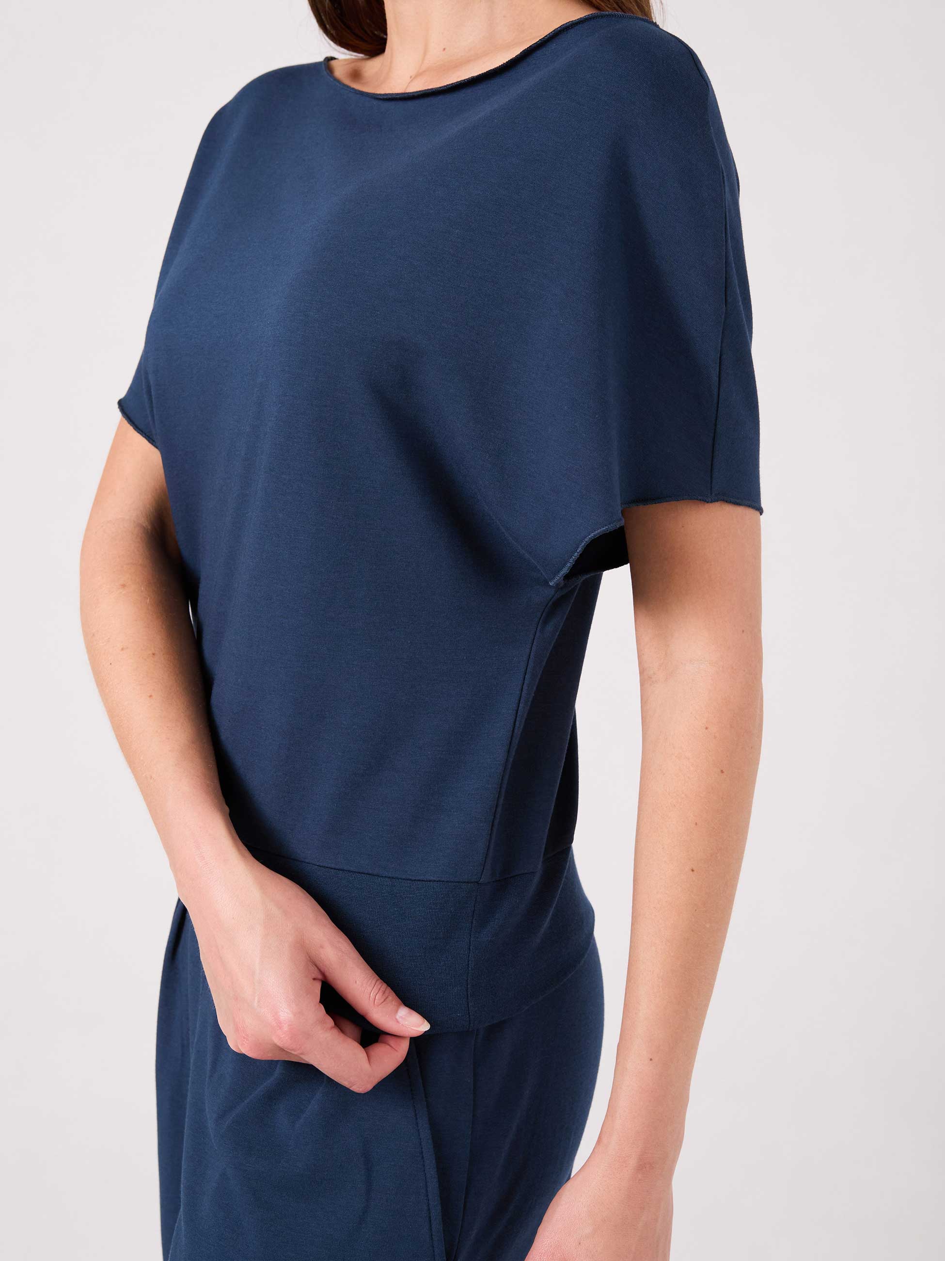 French Terry Short Sleeve Off Shoulder Sweatshirt - Navy - Image 4