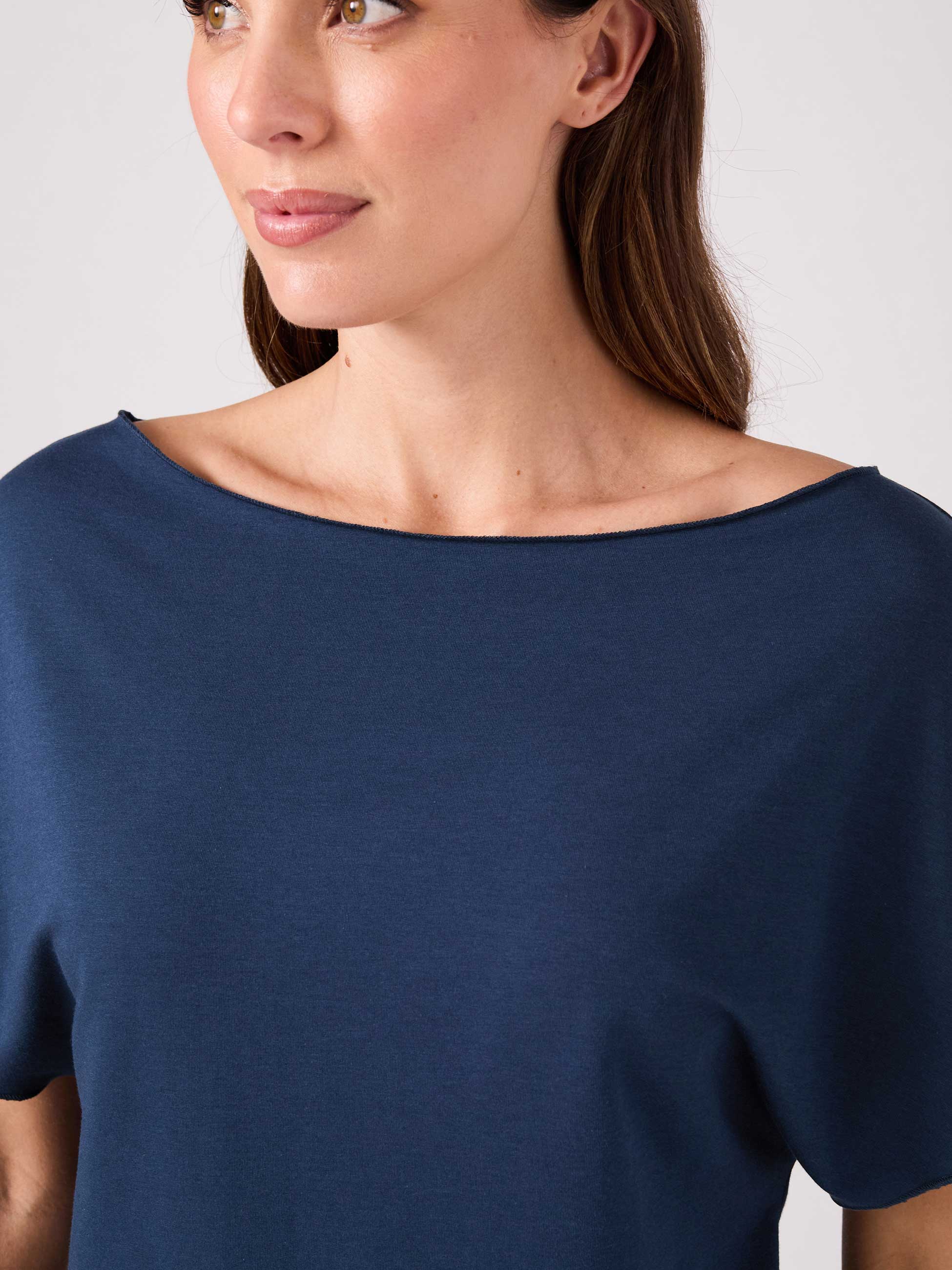 French Terry Short Sleeve Off Shoulder Sweatshirt - Navy - Image 5