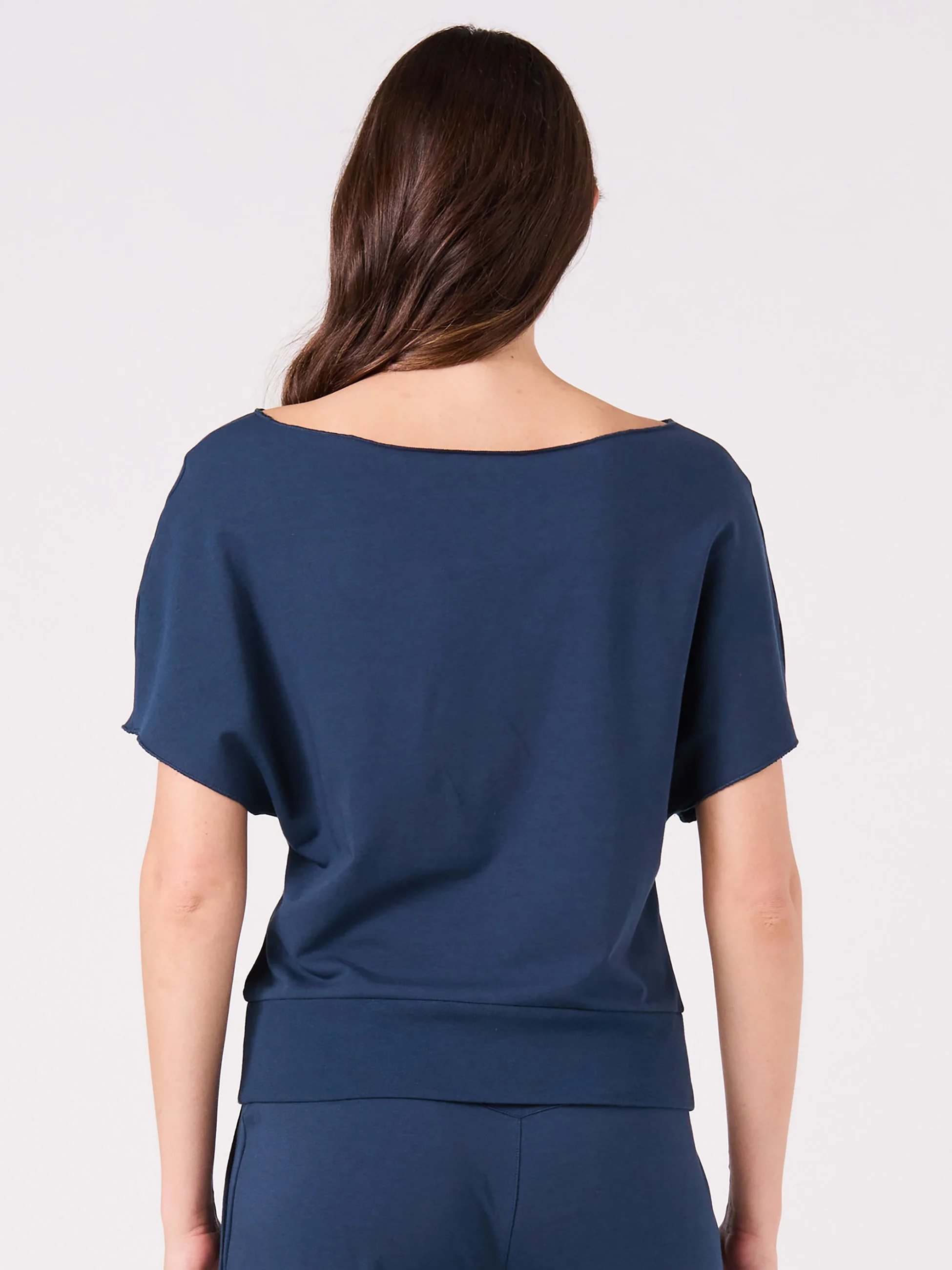 French Terry Short Sleeve Off Shoulder Sweatshirt - Navy - Image 6
