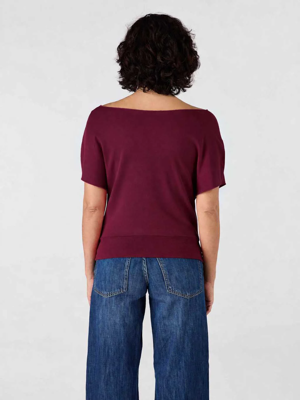 French Terry Short sleeve Off Shoulder Sweatshirt  - Ruby - Image 4