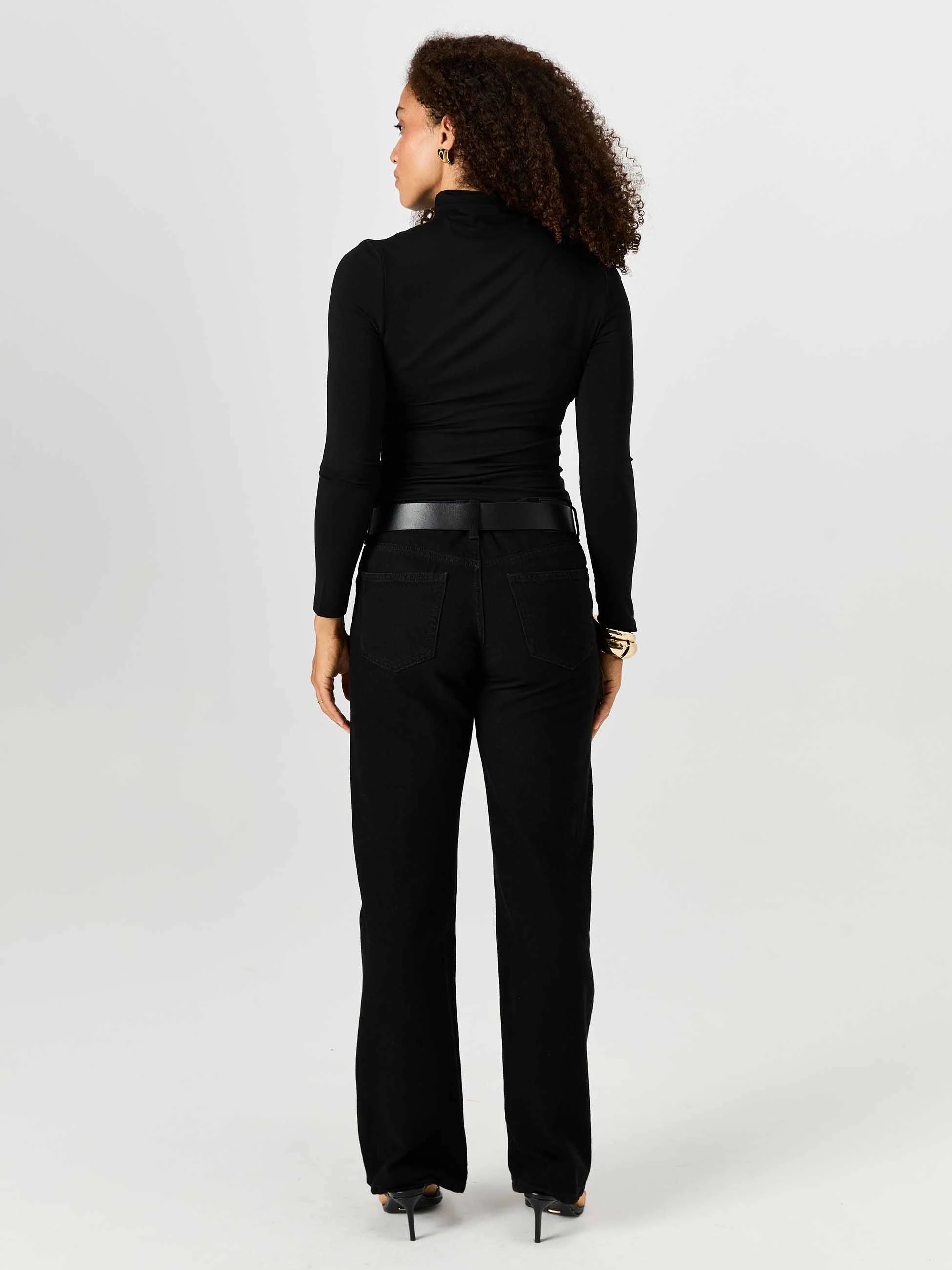 High Neck Modal Long Sleeve Top - Black - Image 3