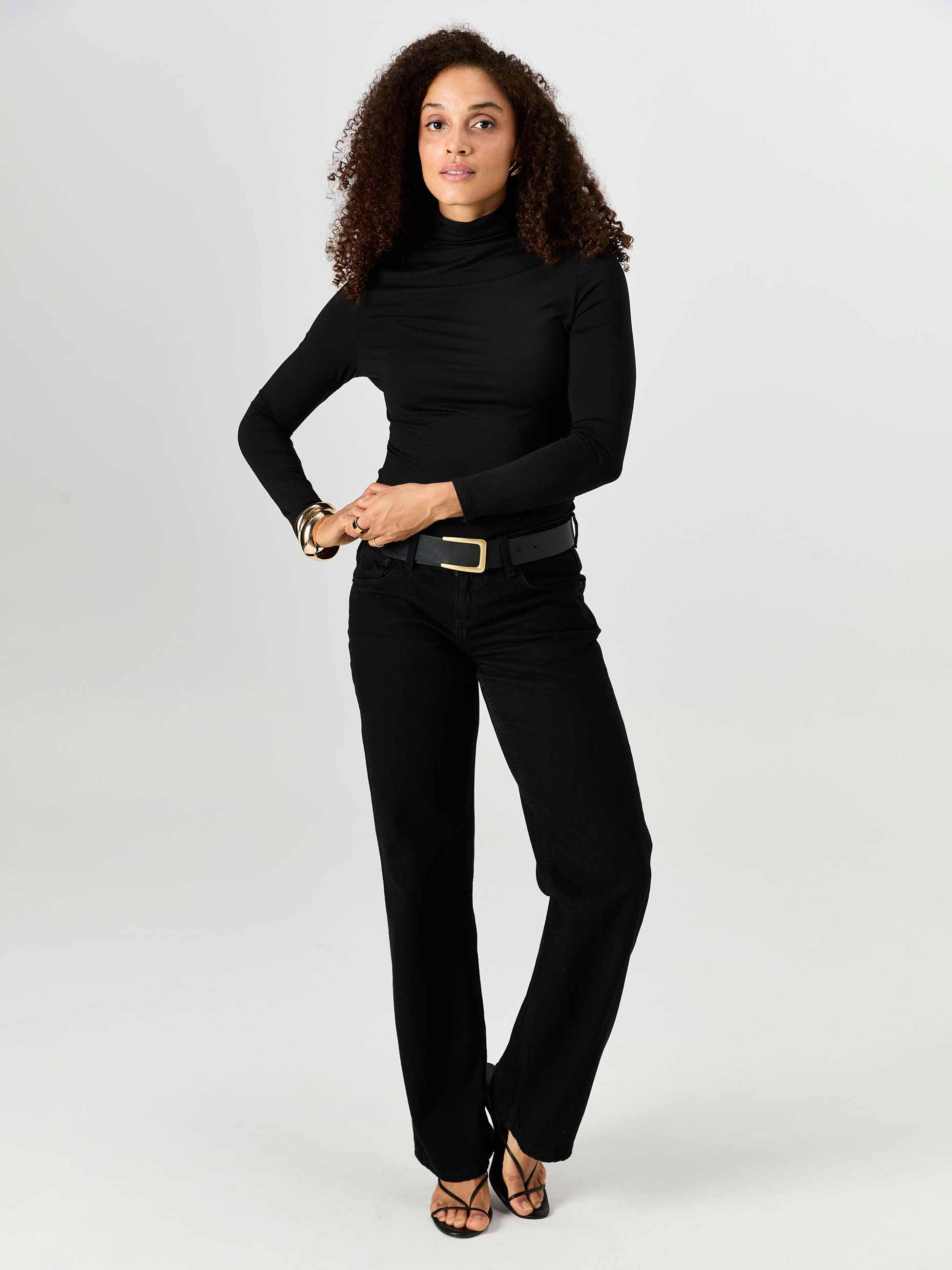 High Neck Modal Long Sleeve Top - Black - Image 6