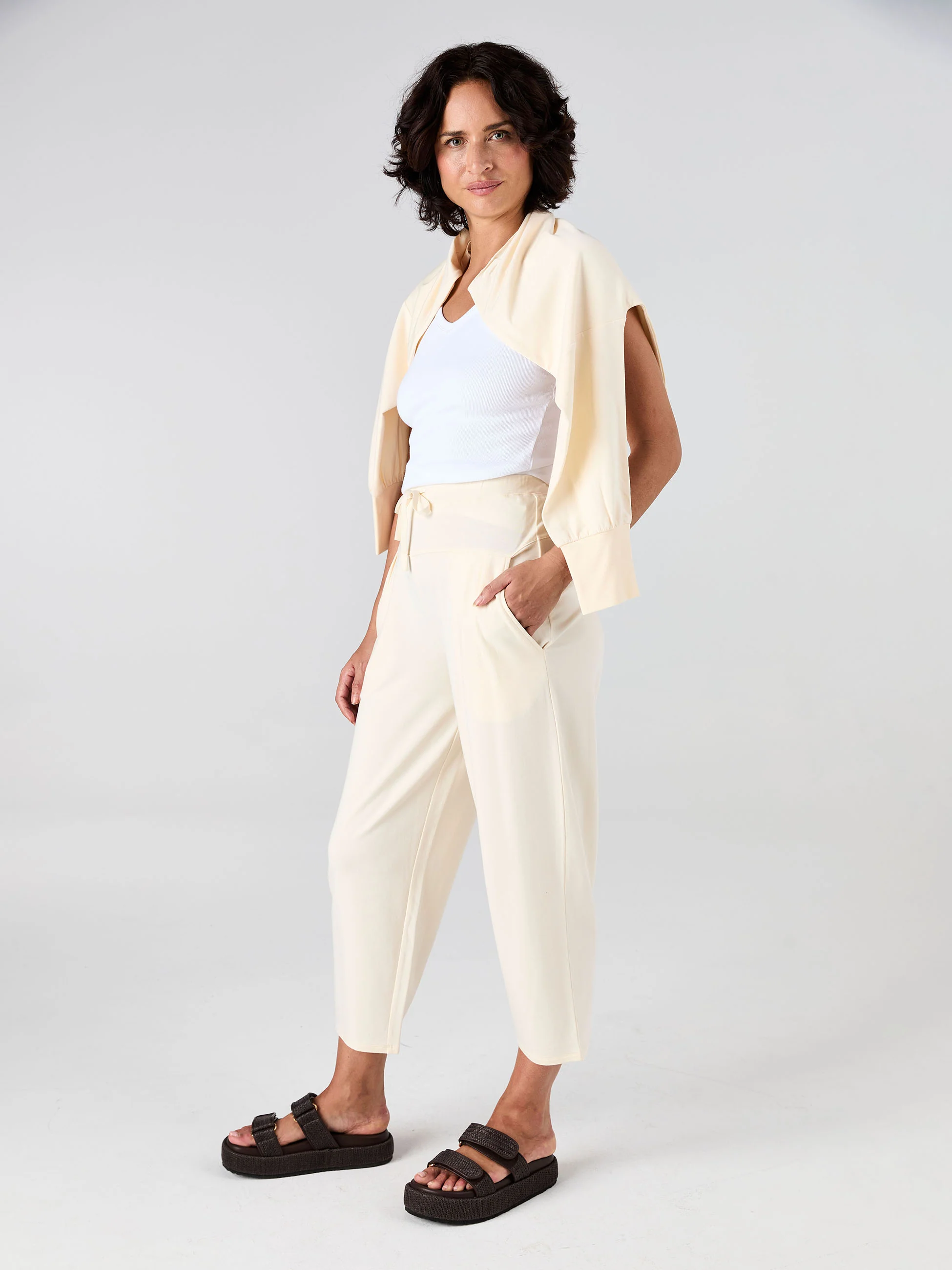 Kyoto Ankle Length French Terry Jogger - Winter White - Image 2