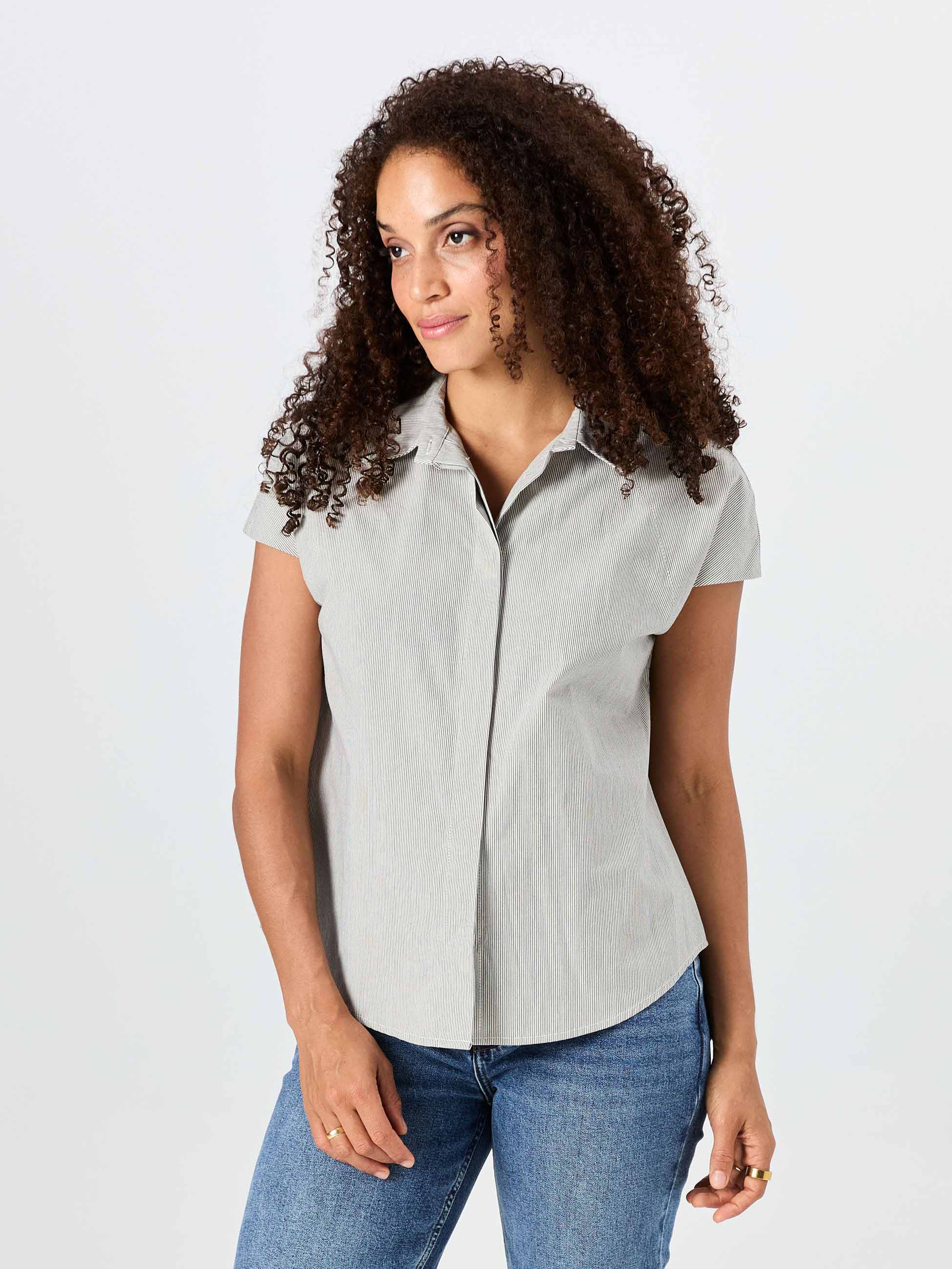 Laurel Poplin Shirt - Black & White Stripe - Image 10