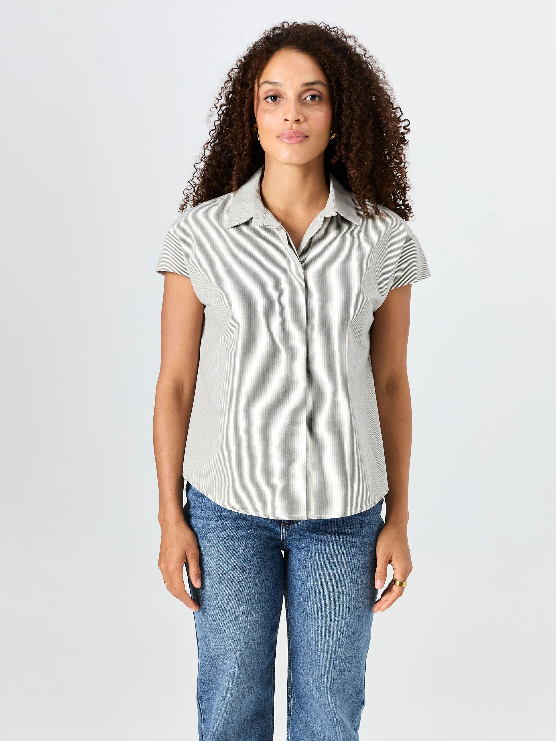 Laurel Poplin Shirt - Black & White Stripe - Image 2