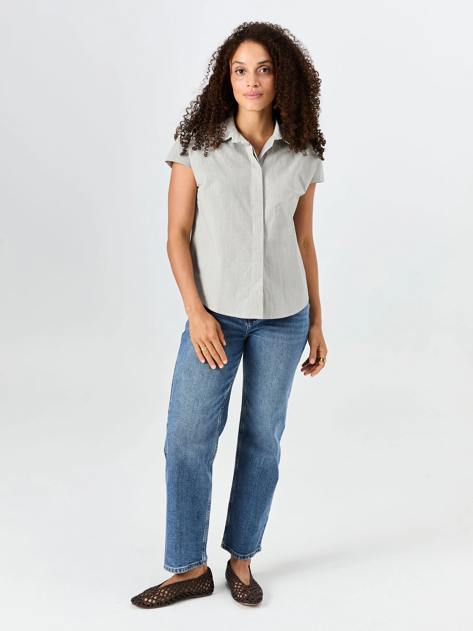 Laurel Poplin Shirt - Black & White Stripe - Image 4