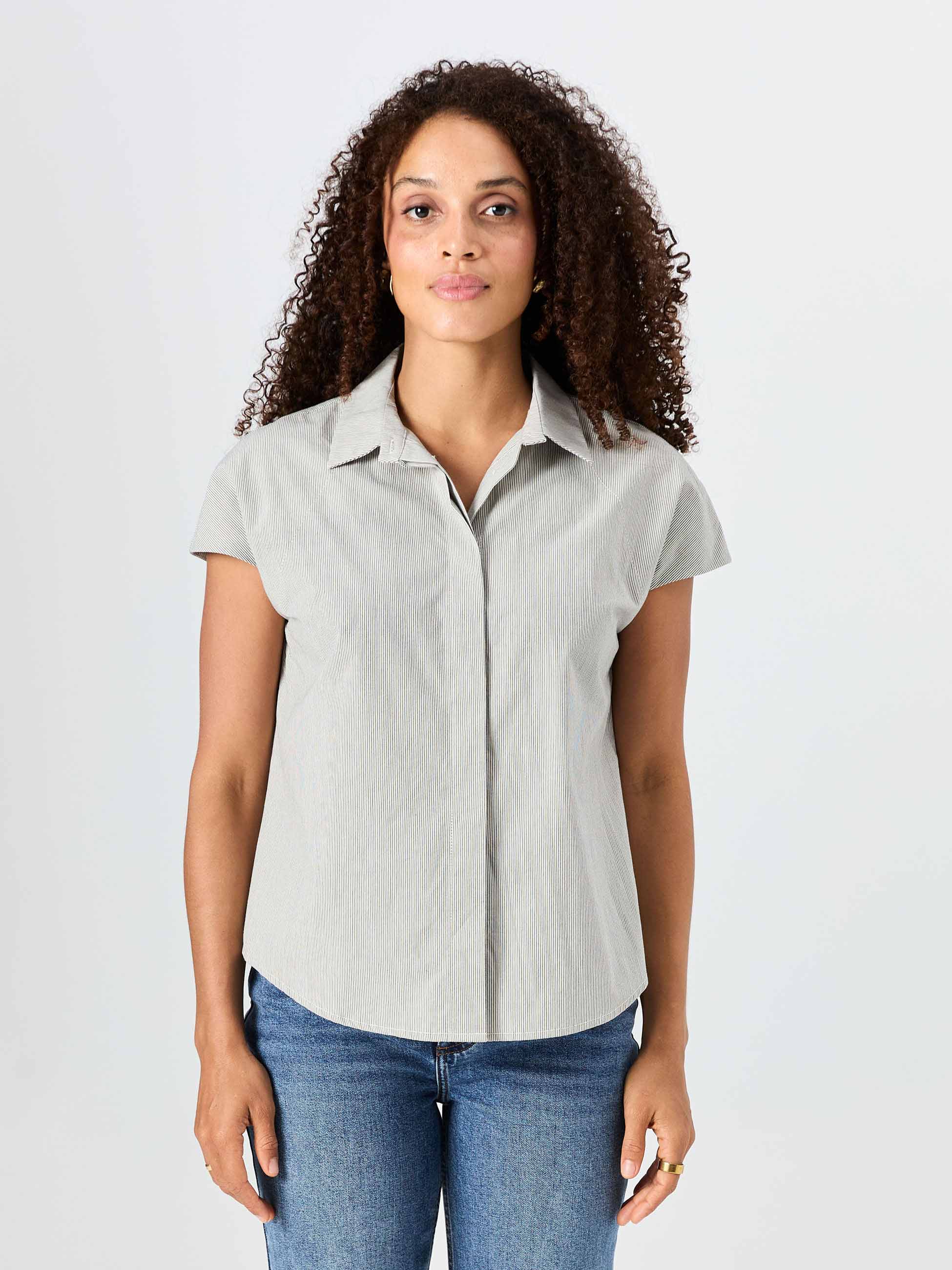 Laurel Poplin Shirt - Black & White Stripe - Image 8