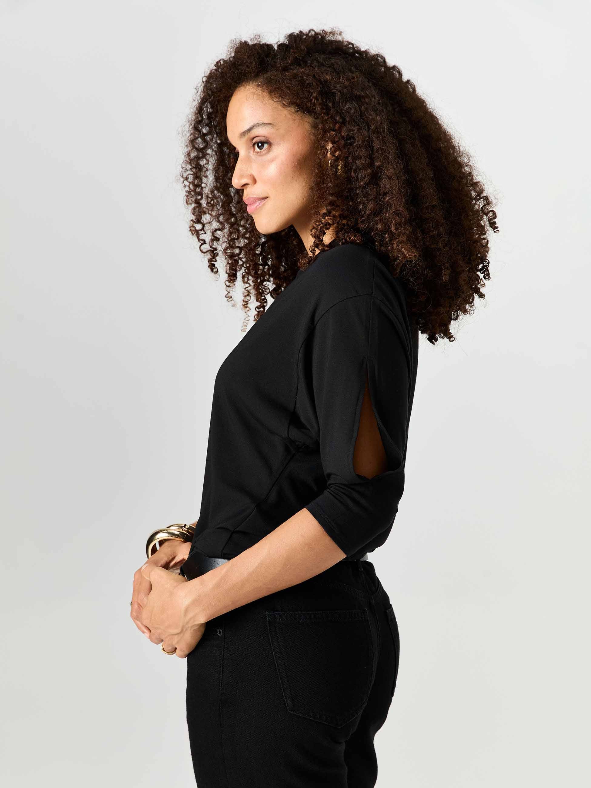 Lena 3/4 Sleeve Tee - Black - Image 2