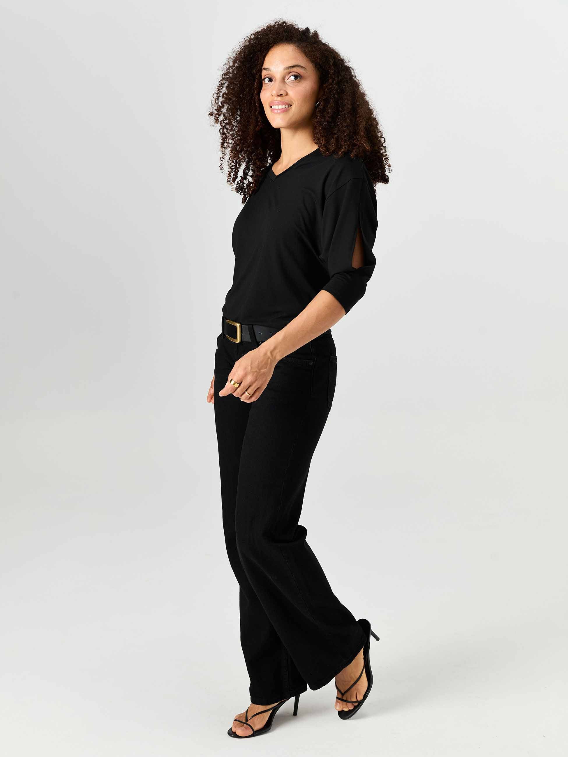 Lena 3/4 Sleeve Tee - Black - Image 3