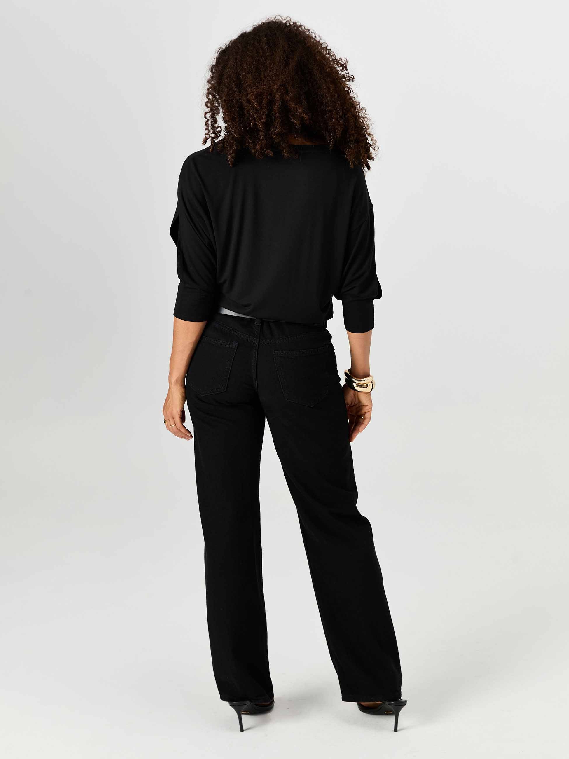 Lena 3/4 Sleeve Tee - Black - Image 4