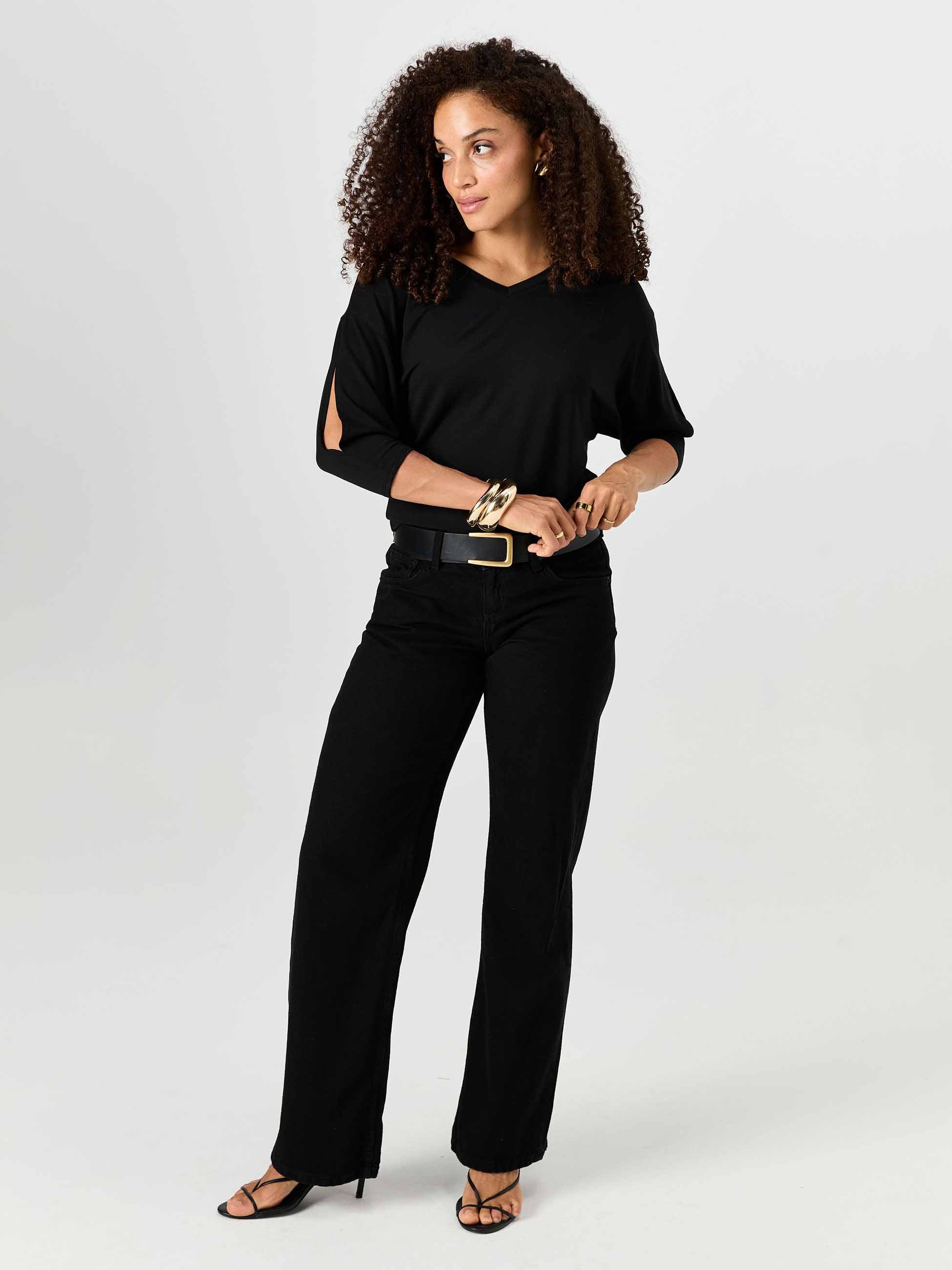 Lena 3/4 Sleeve Tee - Black - Image 5