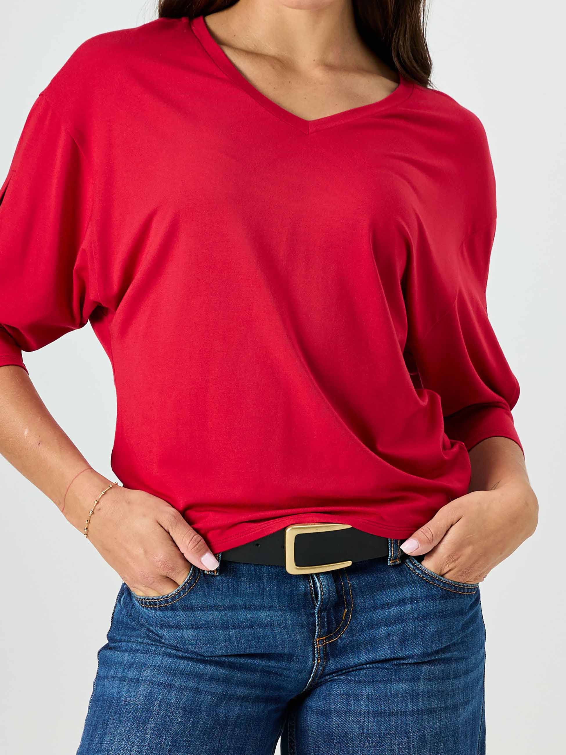 Lena 3/4 Sleeve Tee - Cherry - Image 4