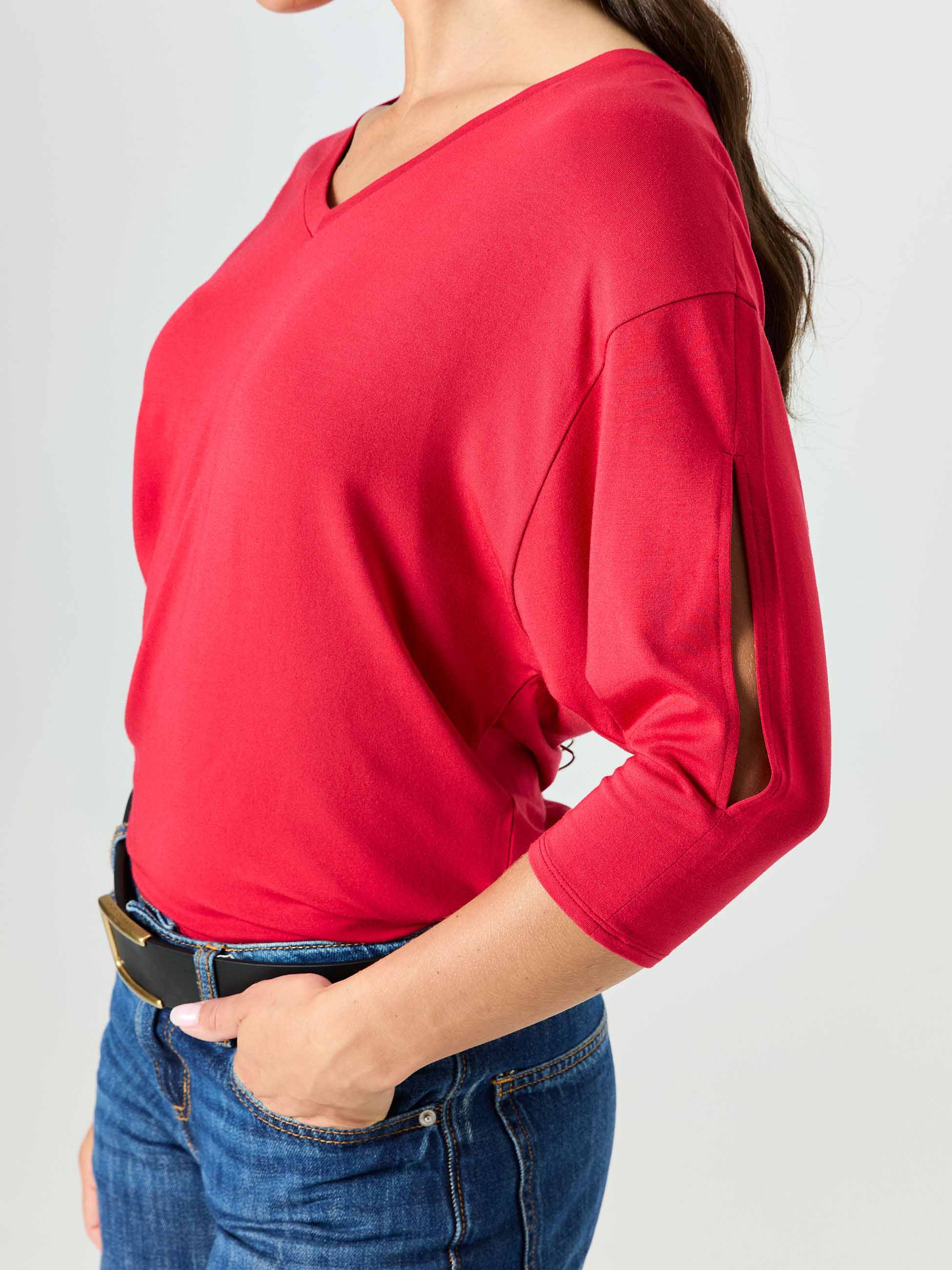 Lena 3/4 Sleeve Tee - Cherry - Image 5