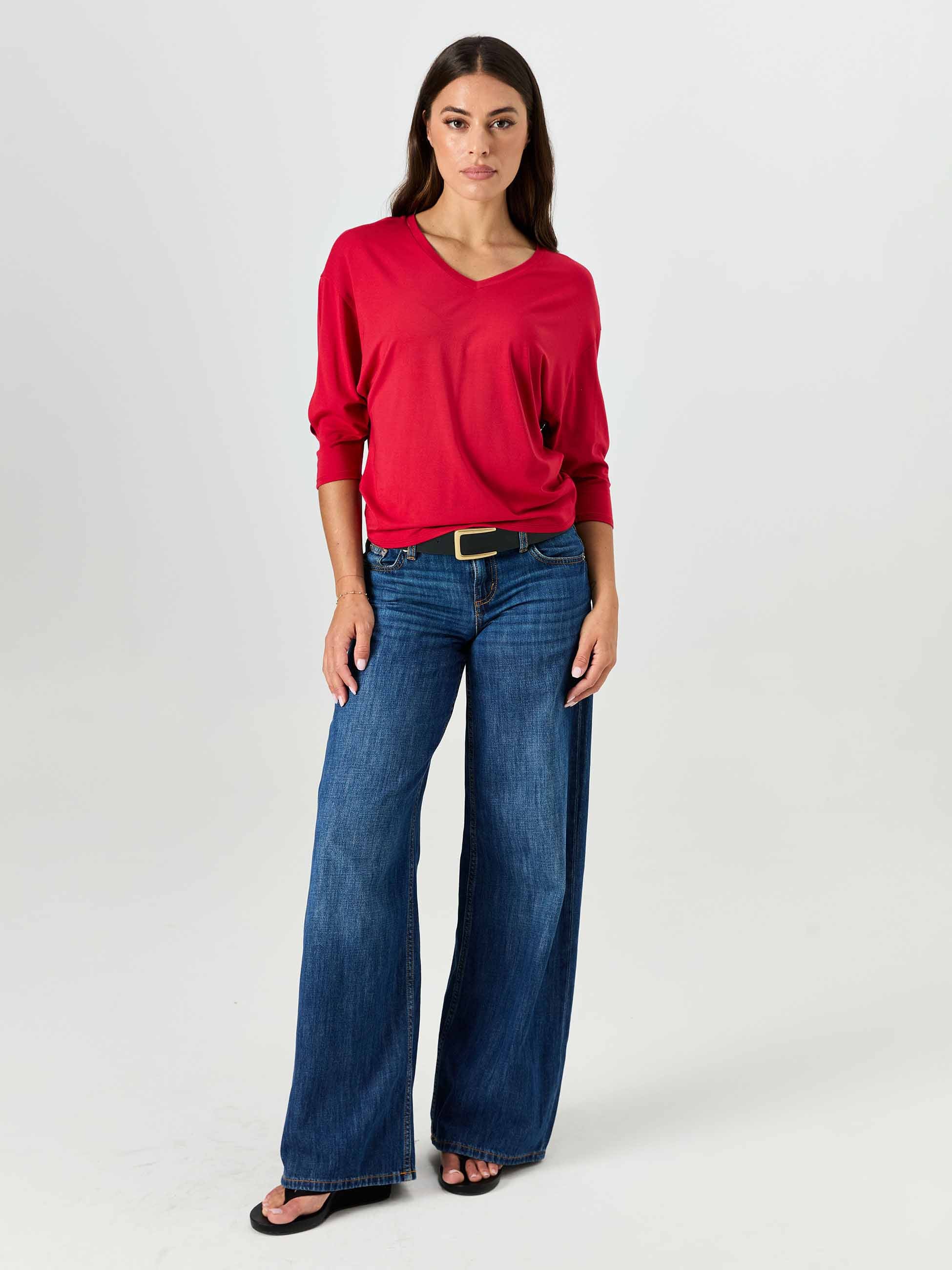 Lena 3/4 Sleeve Tee - Cherry - Image 6