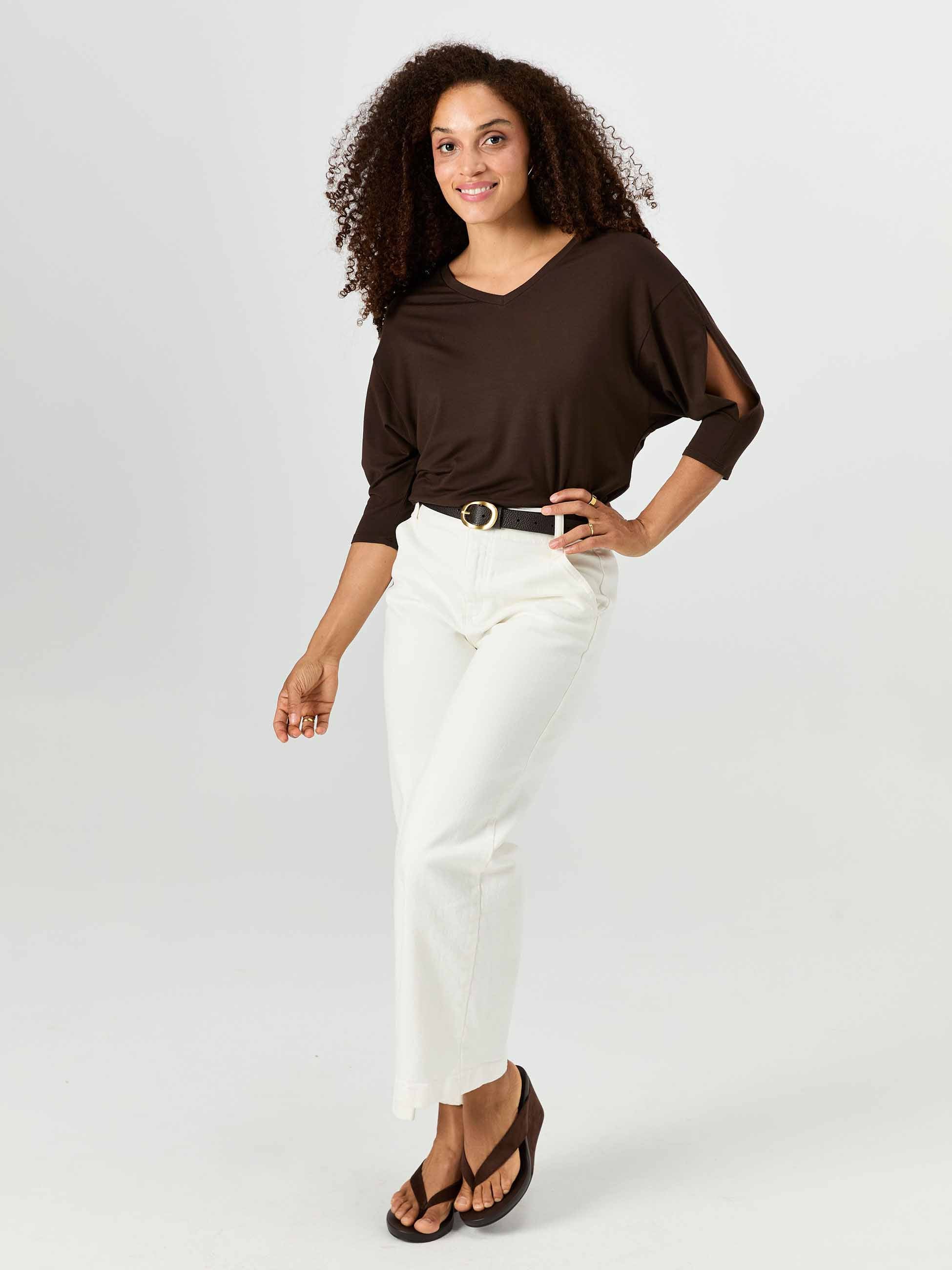 Lena 3/4 Sleeve Tee - Coffee Bean - Image 6