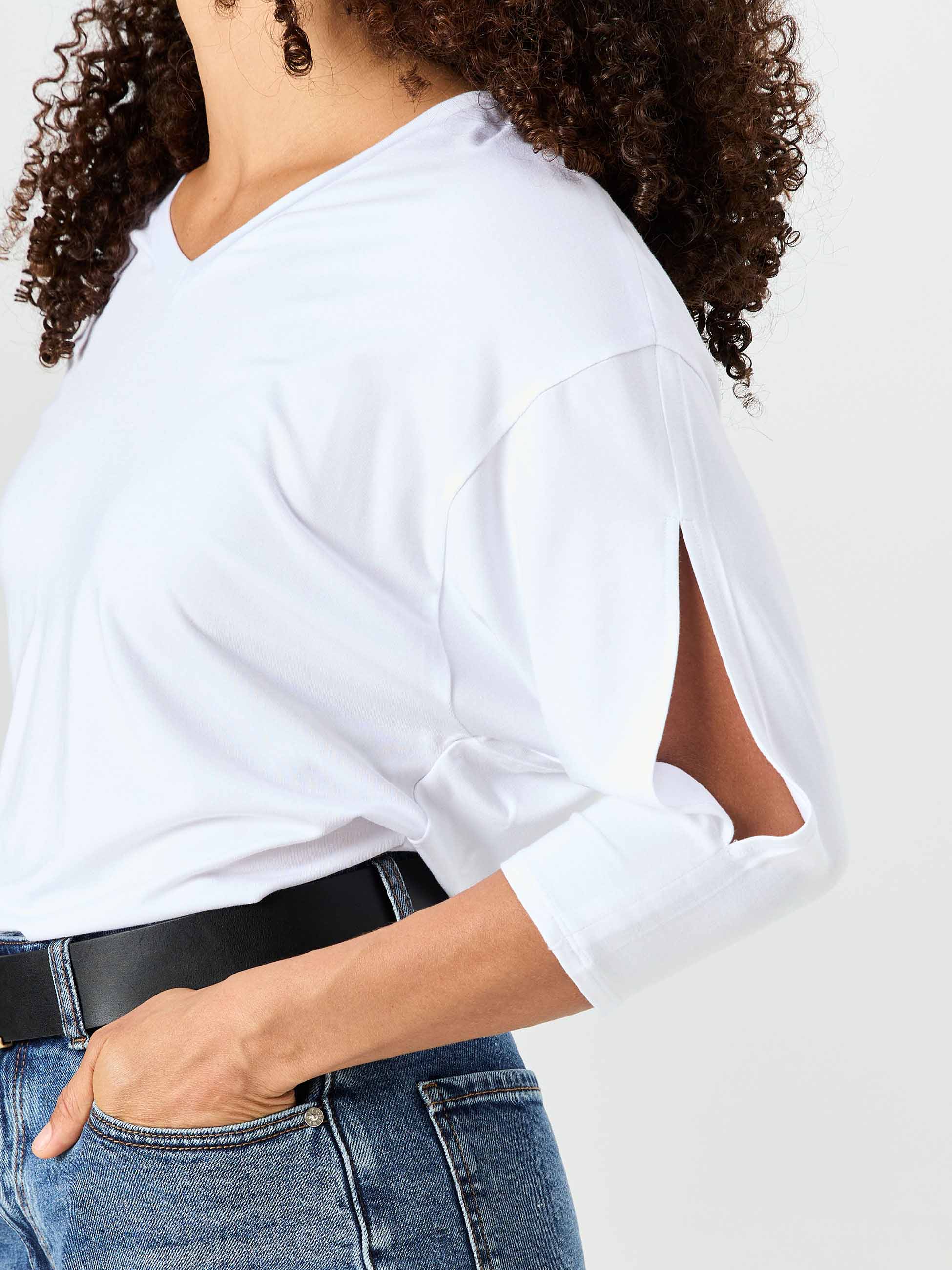 Lena 3/4 Sleeve Tee - White - Image 2