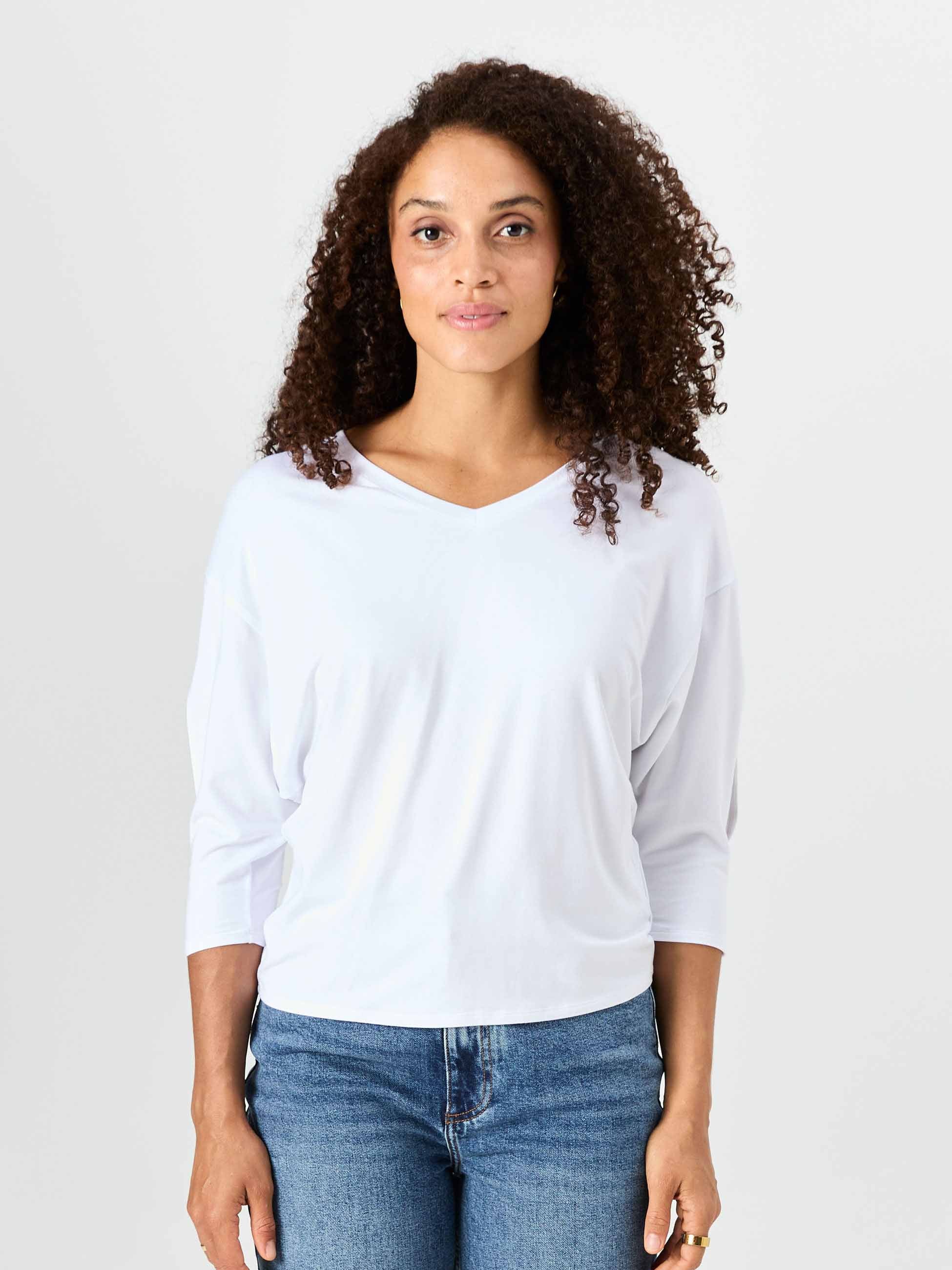 Lena 3/4 Sleeve Tee - White - Image 3