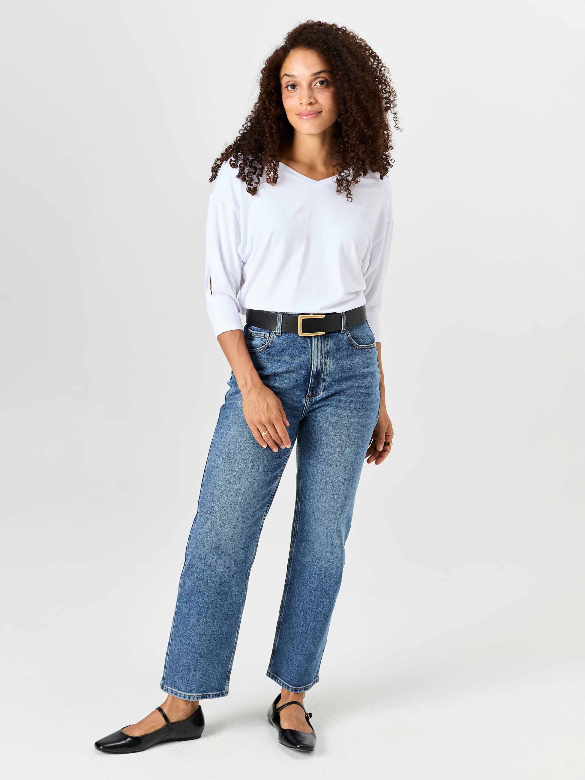 Lena 3/4 Sleeve Tee - White - Image 5