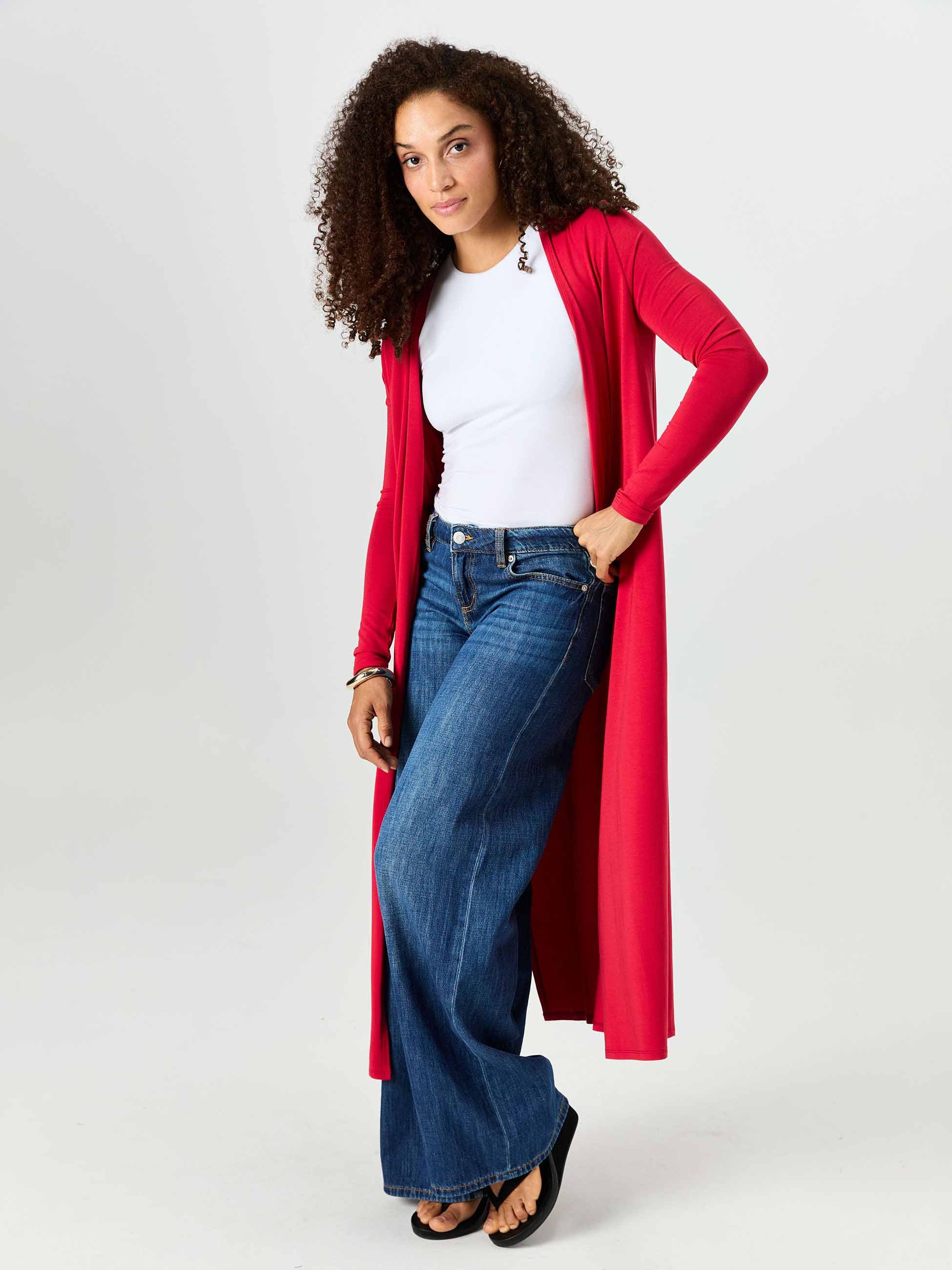 Modal Longline Cardigan - Cherry