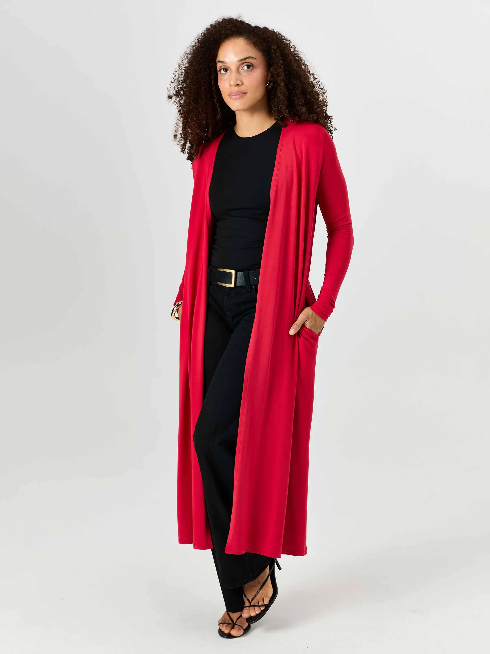 Modal Longline Cardigan - Cherry - Image 3