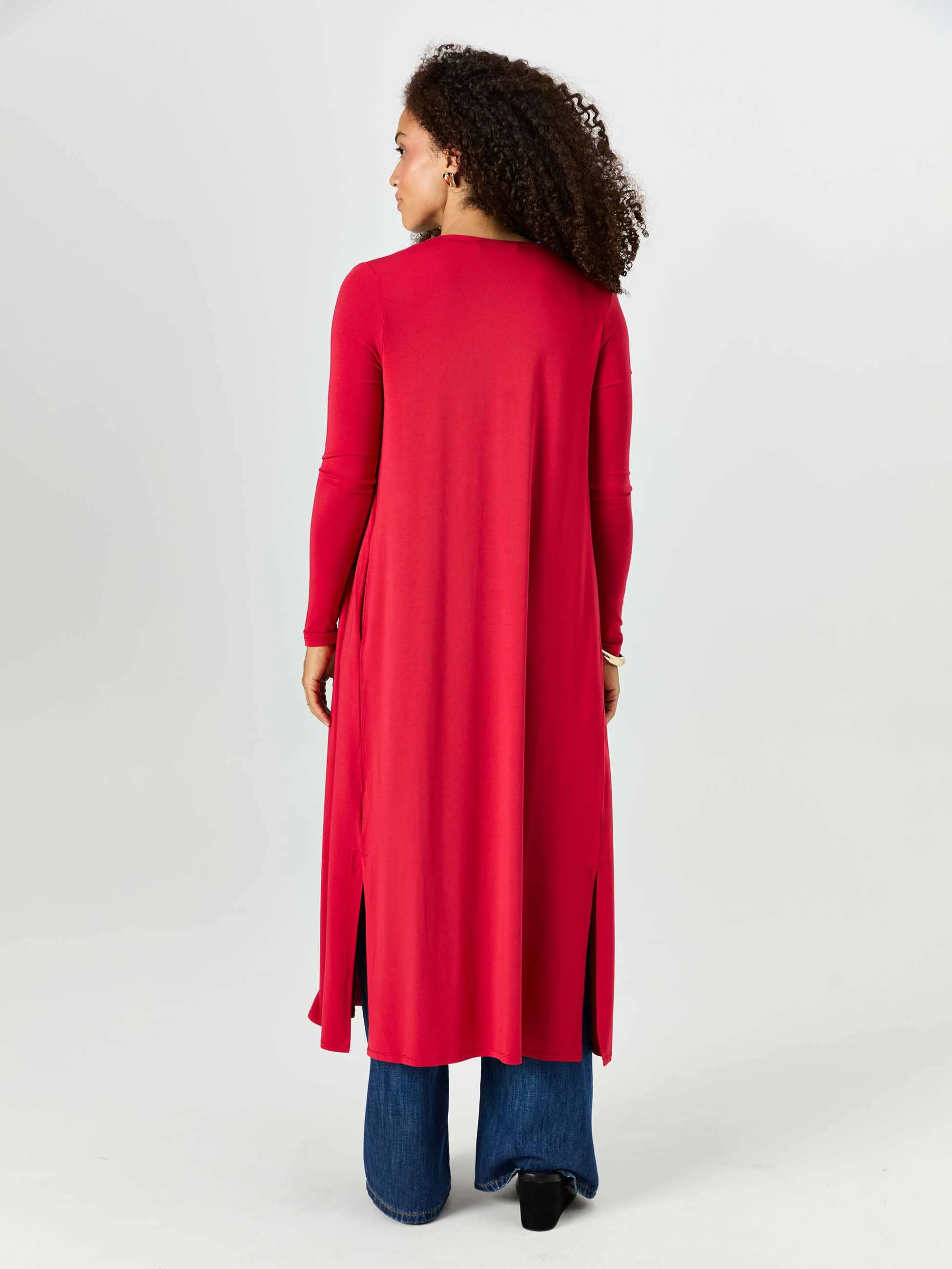 Modal Longline Cardigan - Cherry - Image 4