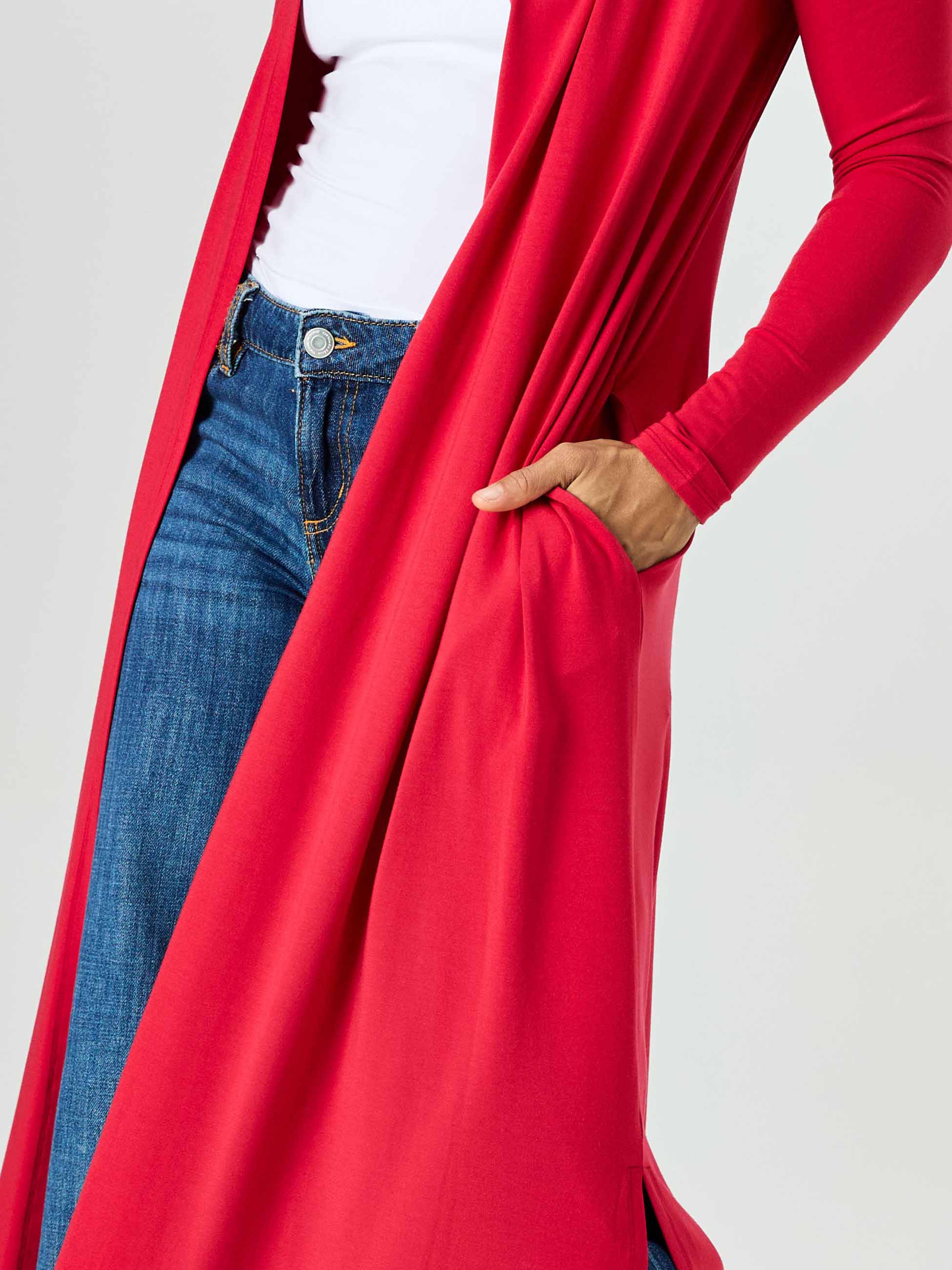 Modal Longline Cardigan - Cherry - Image 5