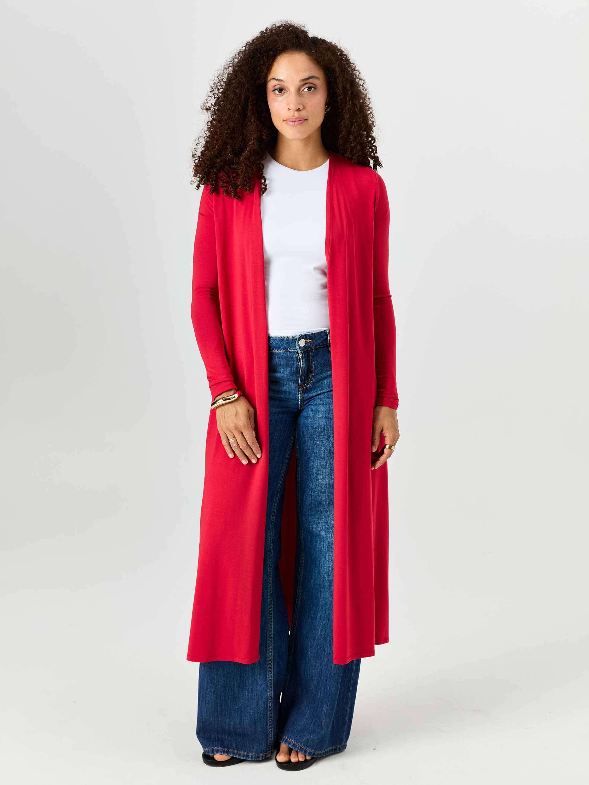 Modal Longline Cardigan - Cherry - Image 6