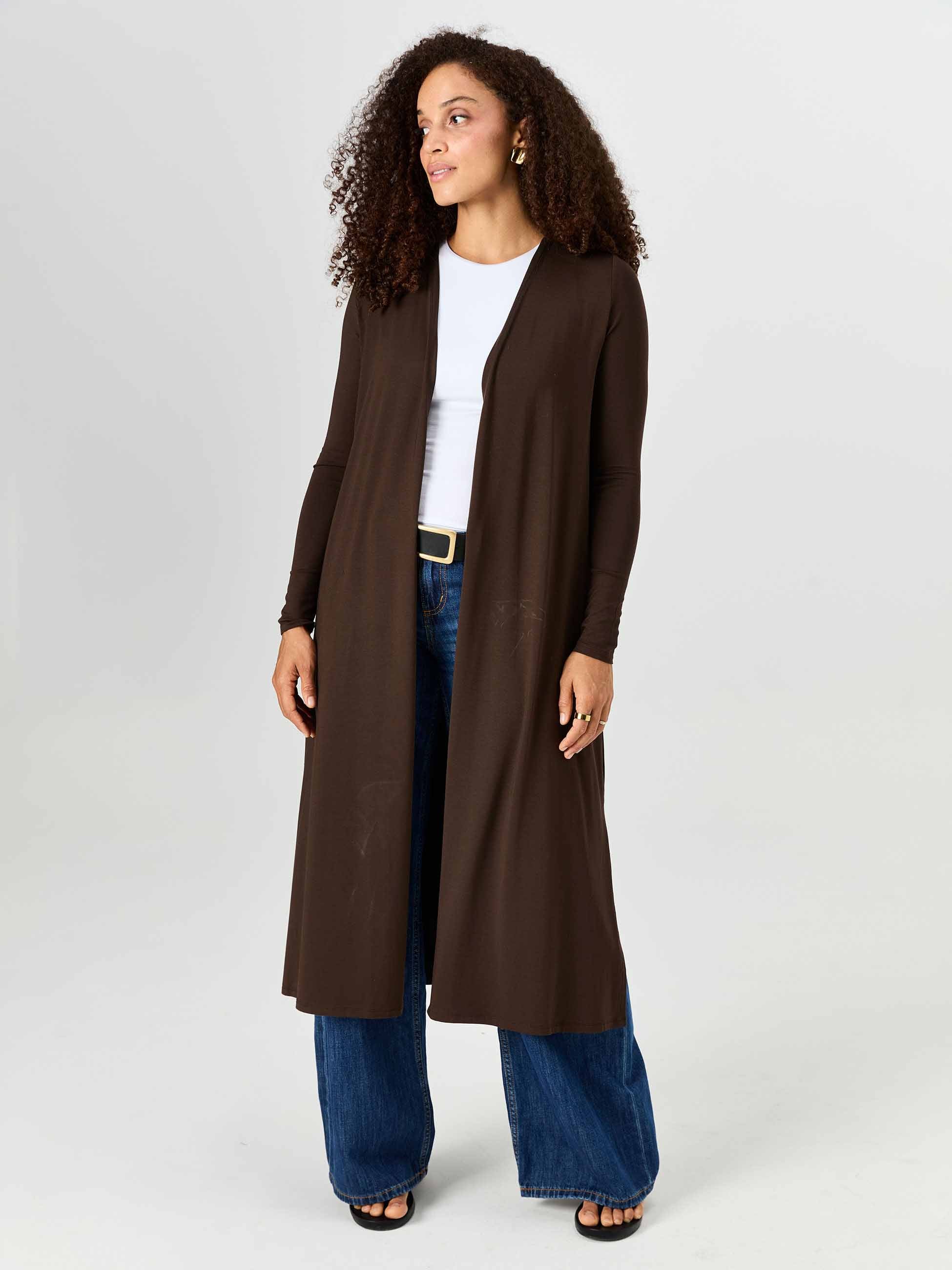 Modal Longline Cardigan - Coffee Bean