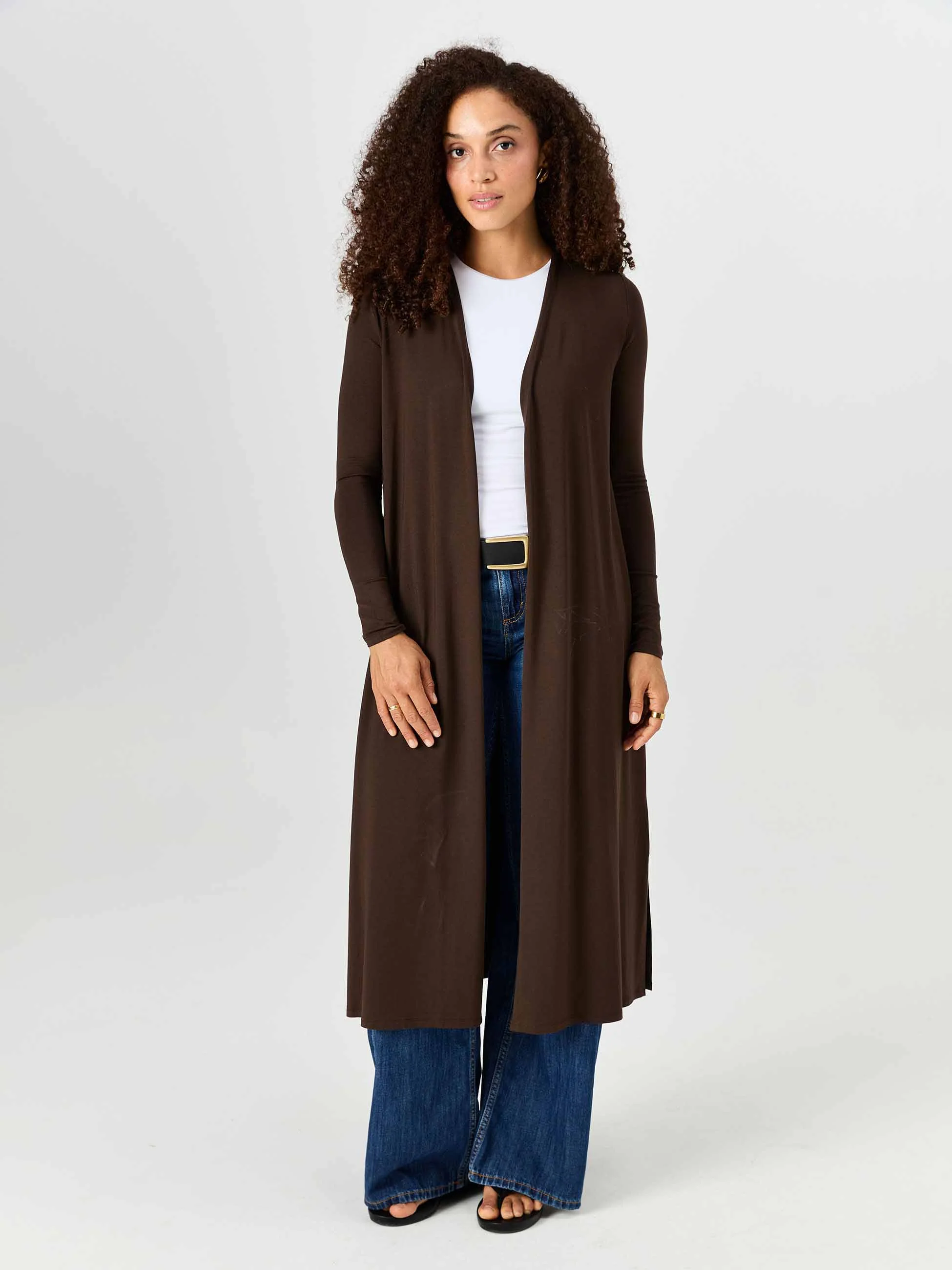Modal Longline Cardigan - Coffee Bean - Image 2