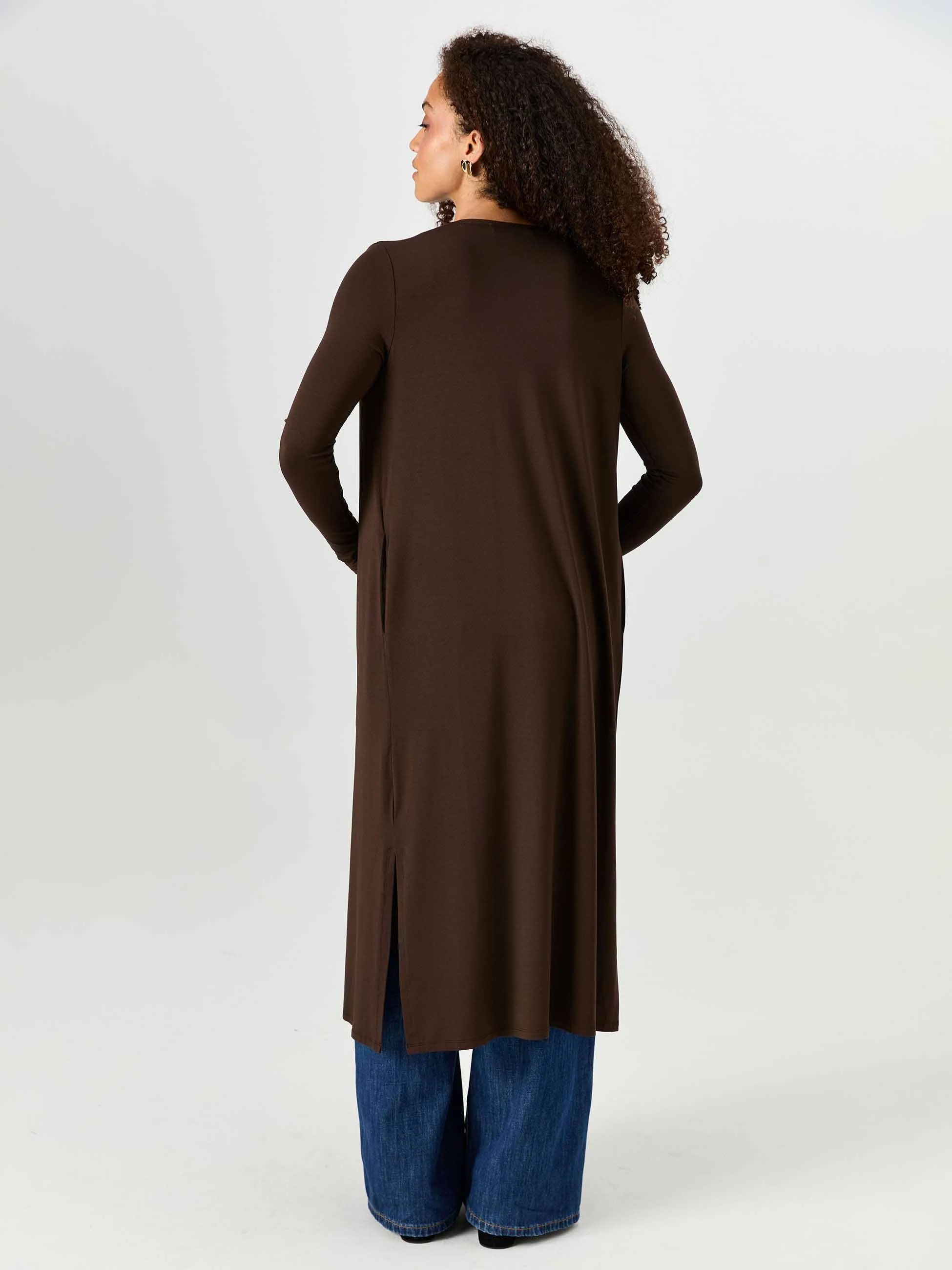 Modal Longline Cardigan - Coffee Bean - Image 3