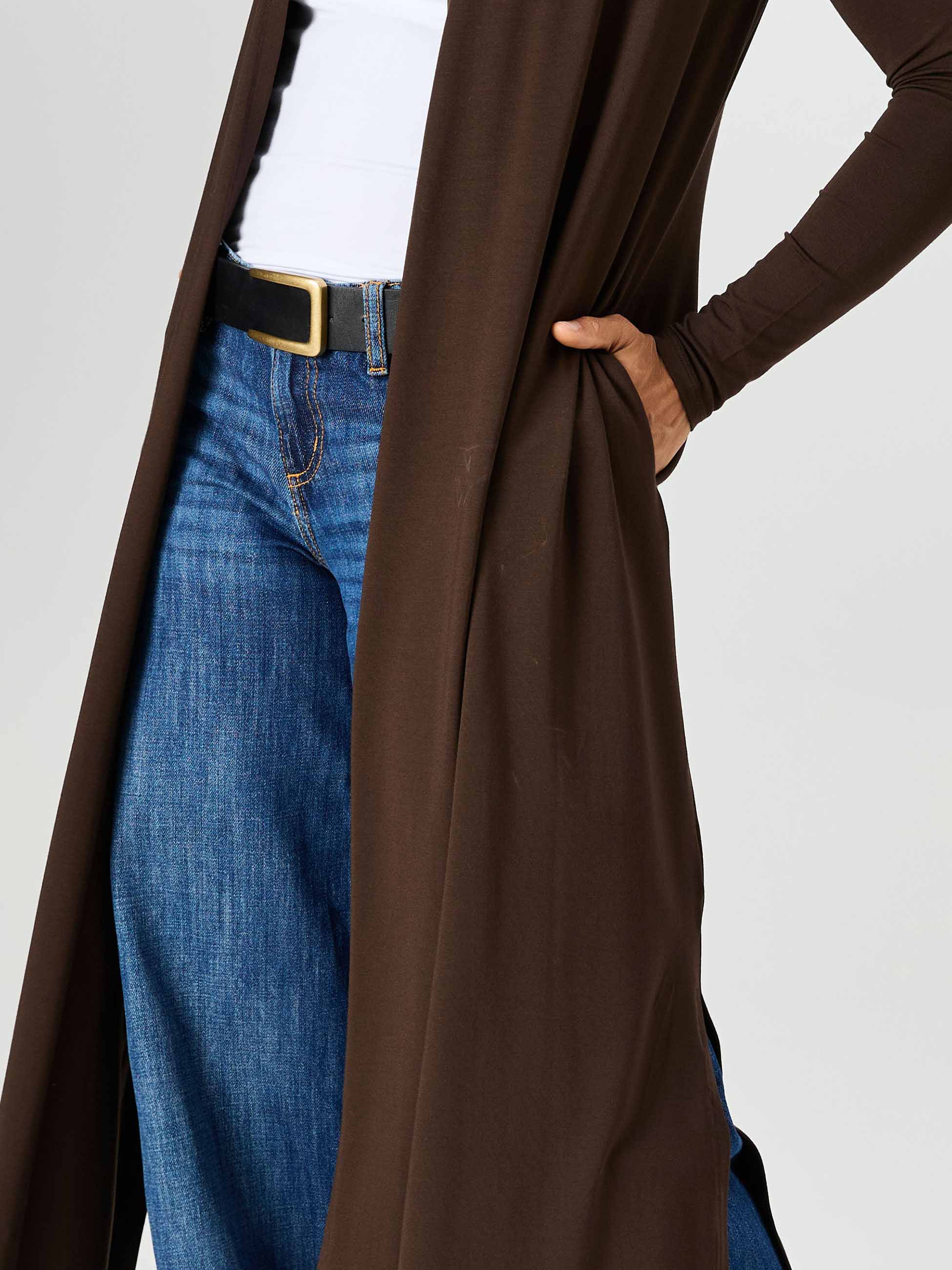 Modal Longline Cardigan - Coffee Bean - Image 4